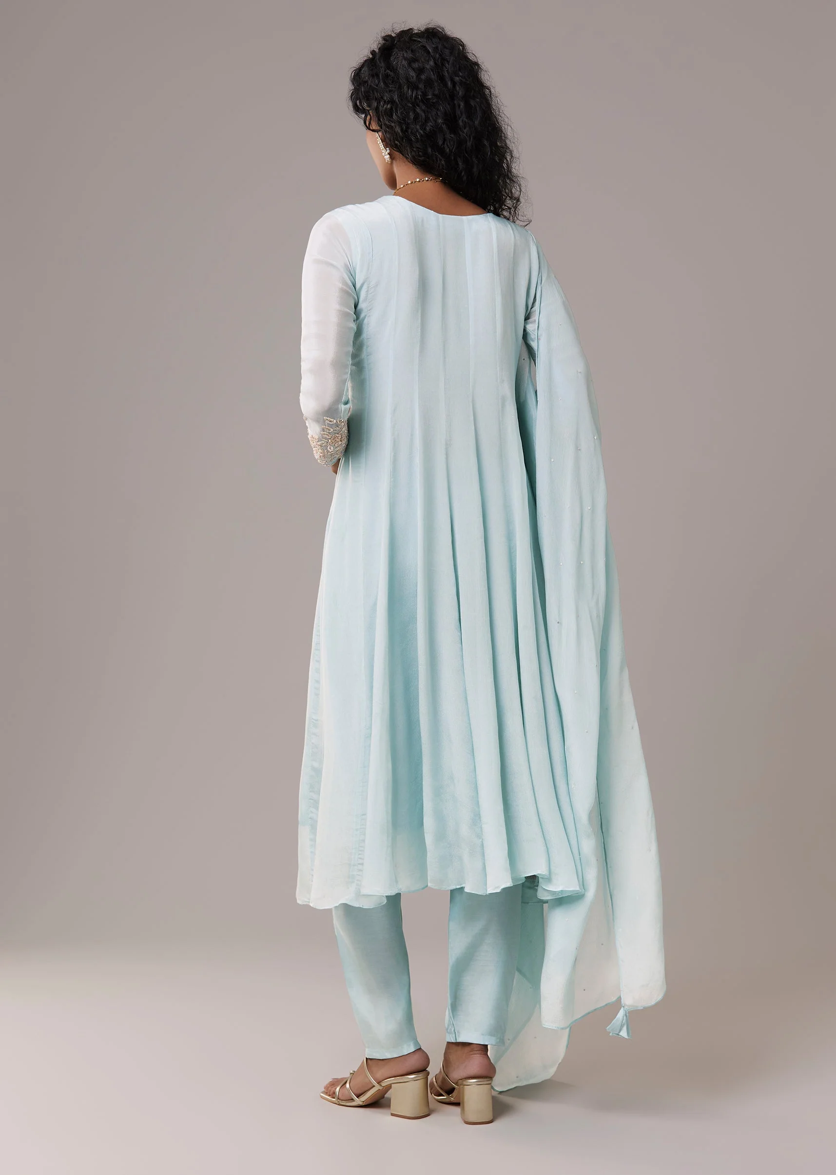 Sky Blue Chinon Embroidered Anarkali Set - Image 5