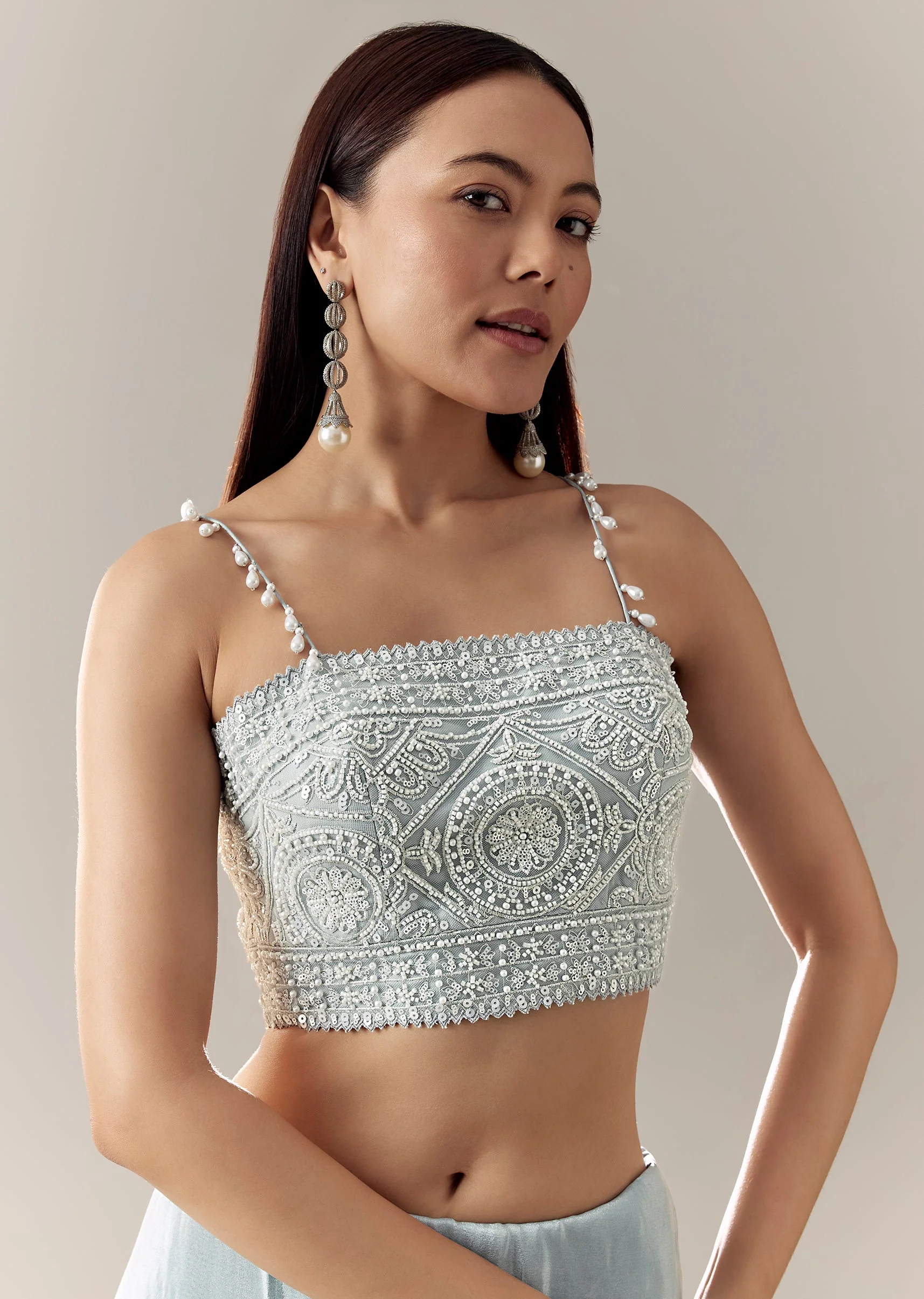 Sky Blue Cut Dana Tassel Strap Blouse - Image 2