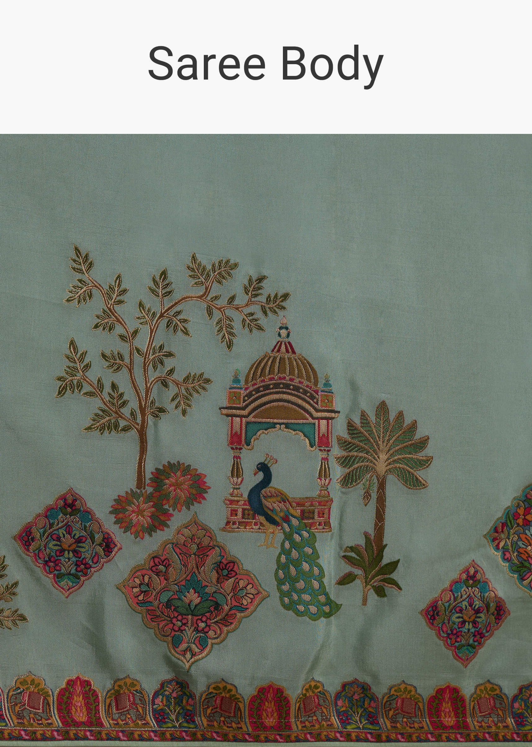 Sky Blue Dola Silk Saree With Madhubani Weave And Embroidery - Image 9