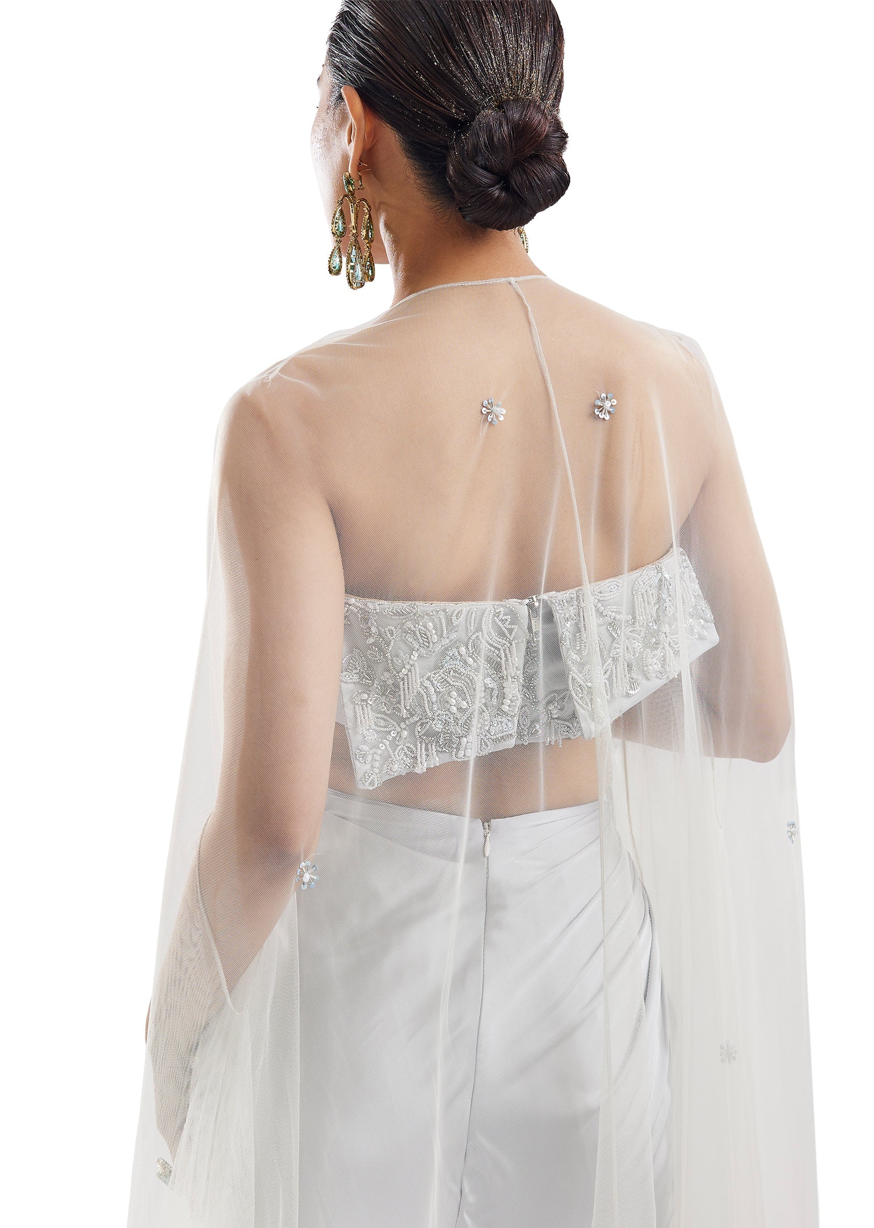 Sky Blue Embellished Cape Skirt Set - Image 6
