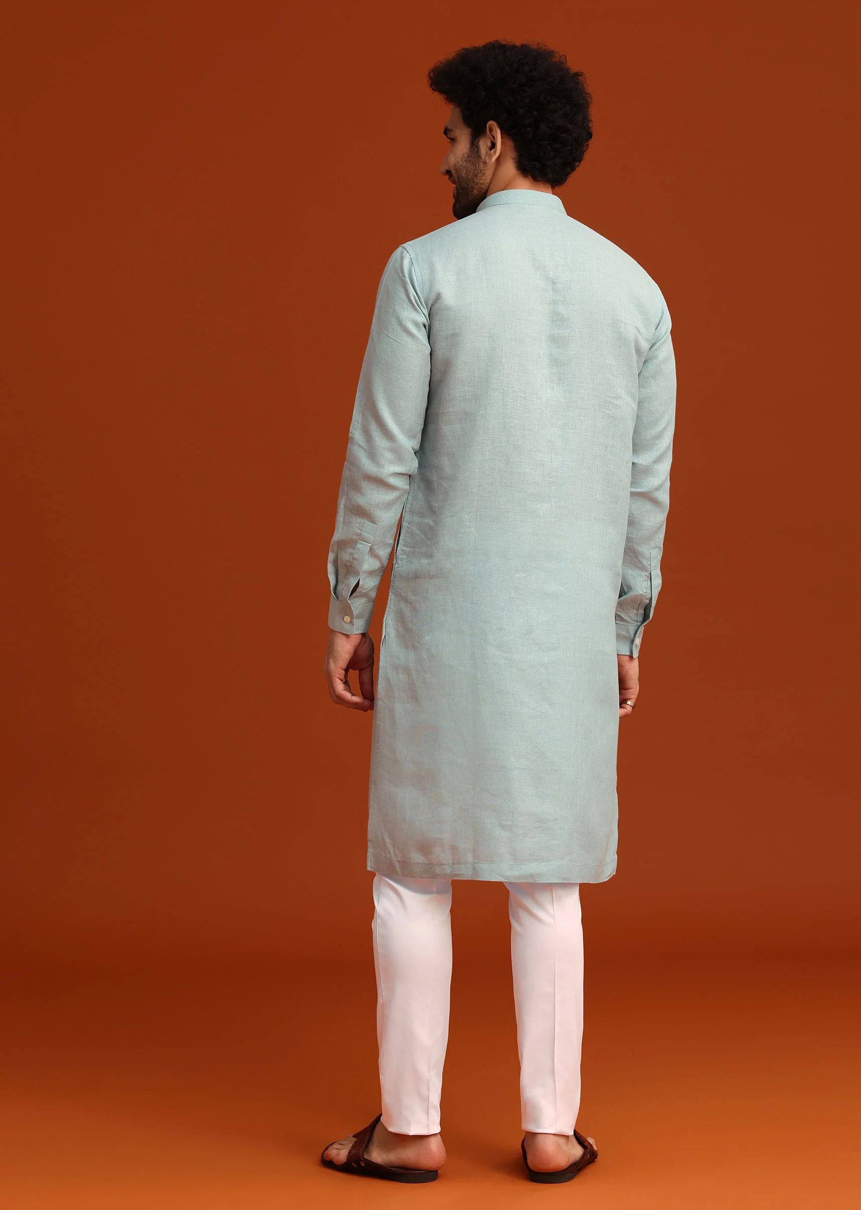 Sky Blue Floral Hand Embroidered Kurta And Pant Set - Image 5