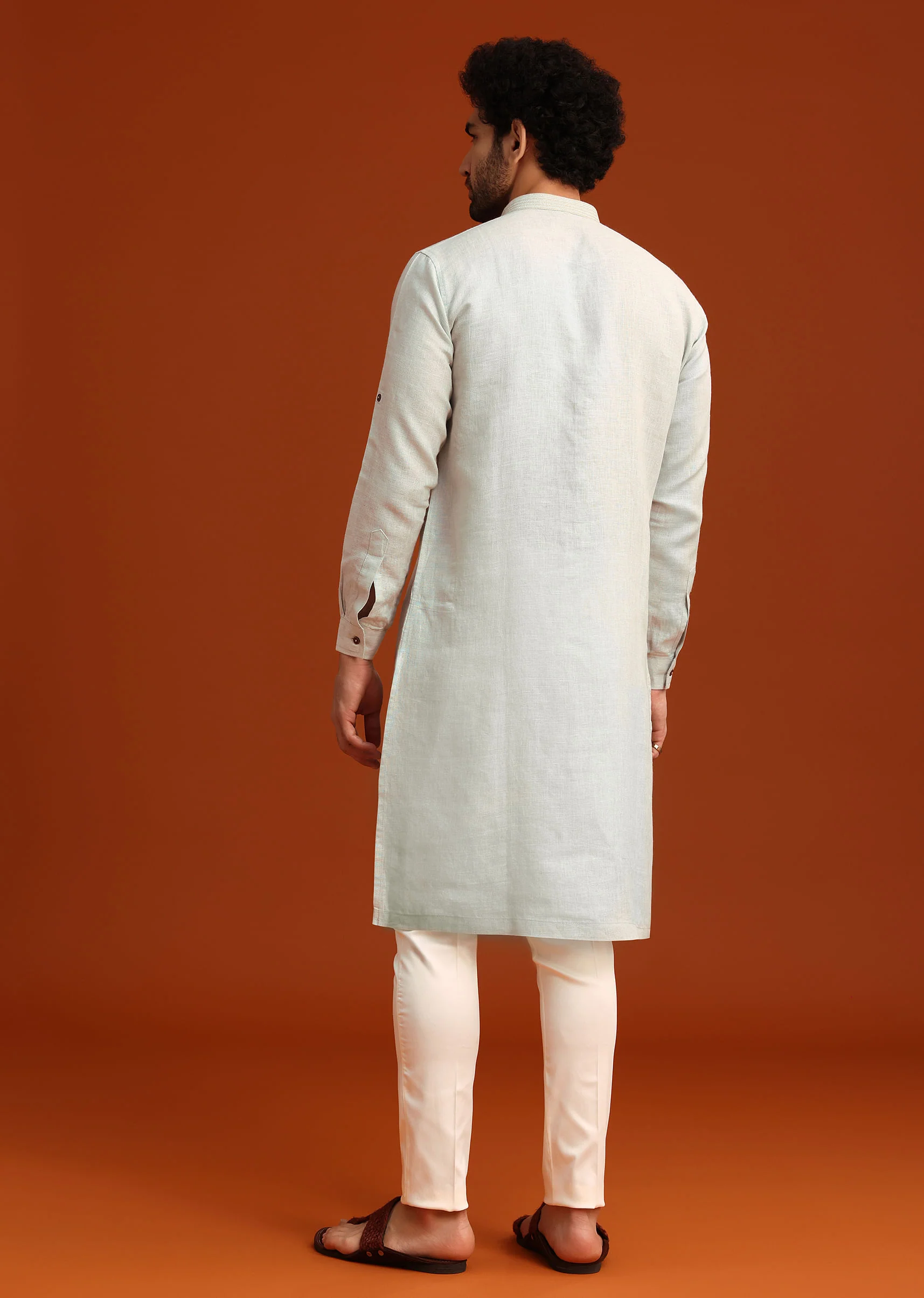 Sky Blue Kurta Set With Floral Thread Embroidery - Image 6