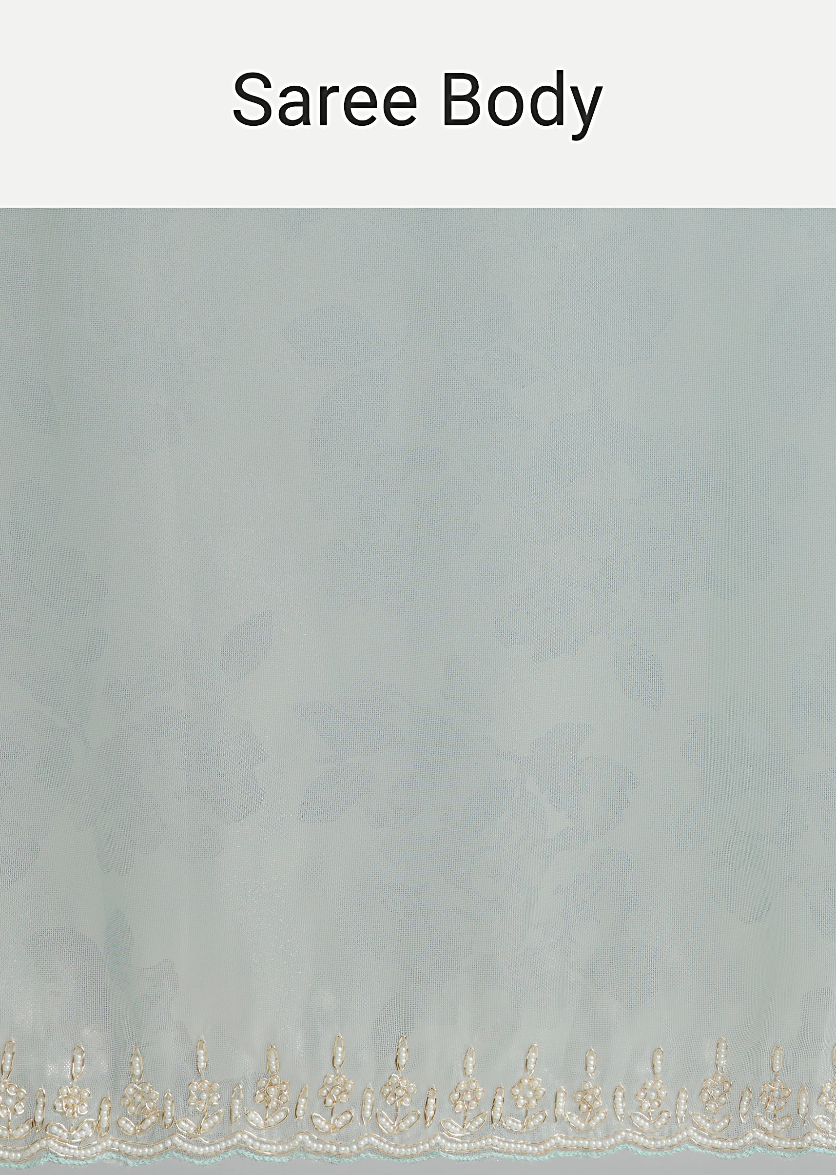 Sky Blue Tissue Saree With Floral Border And Buttis - Image 9