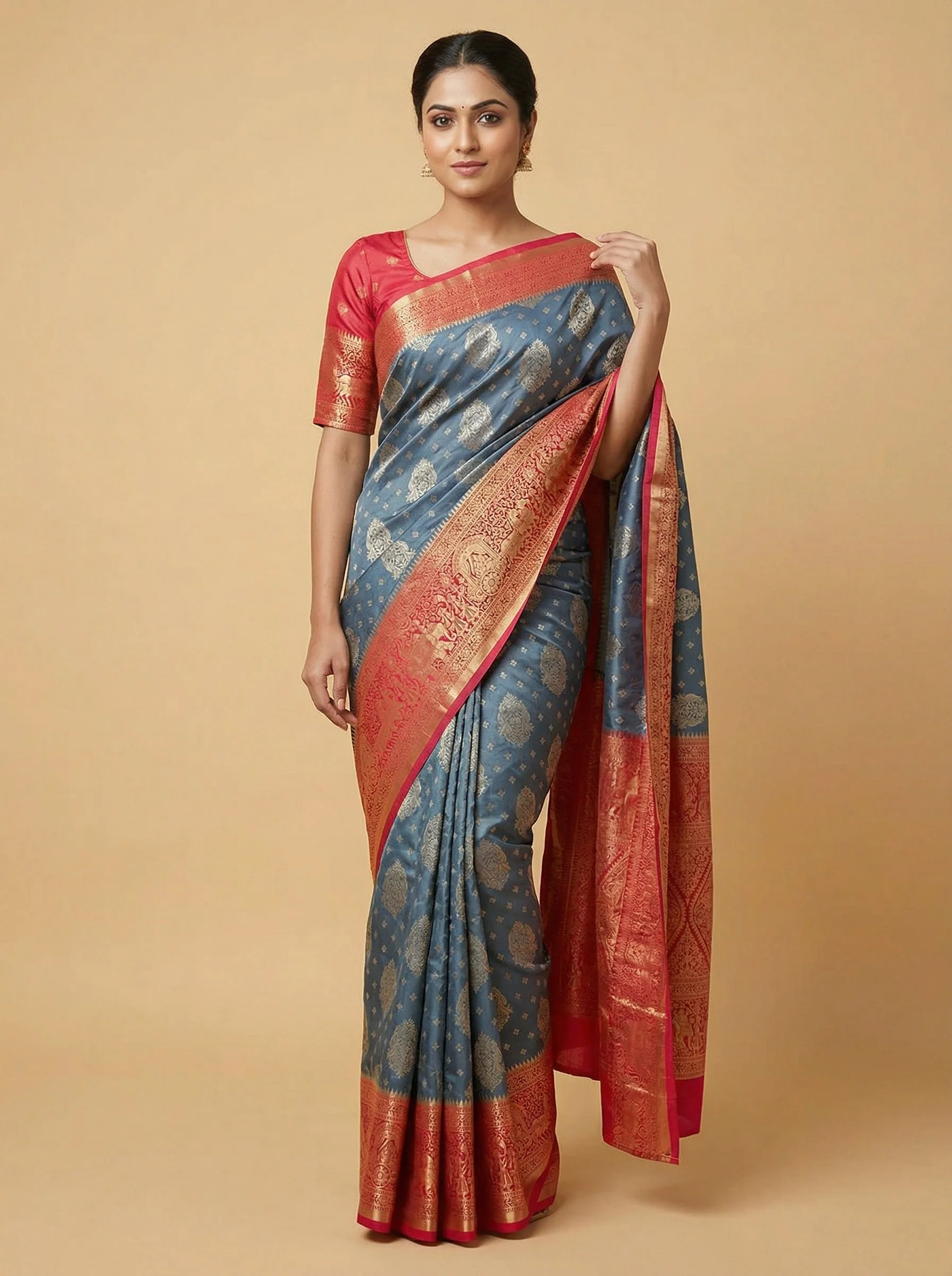 Slate Blue Grey Handloom Saree