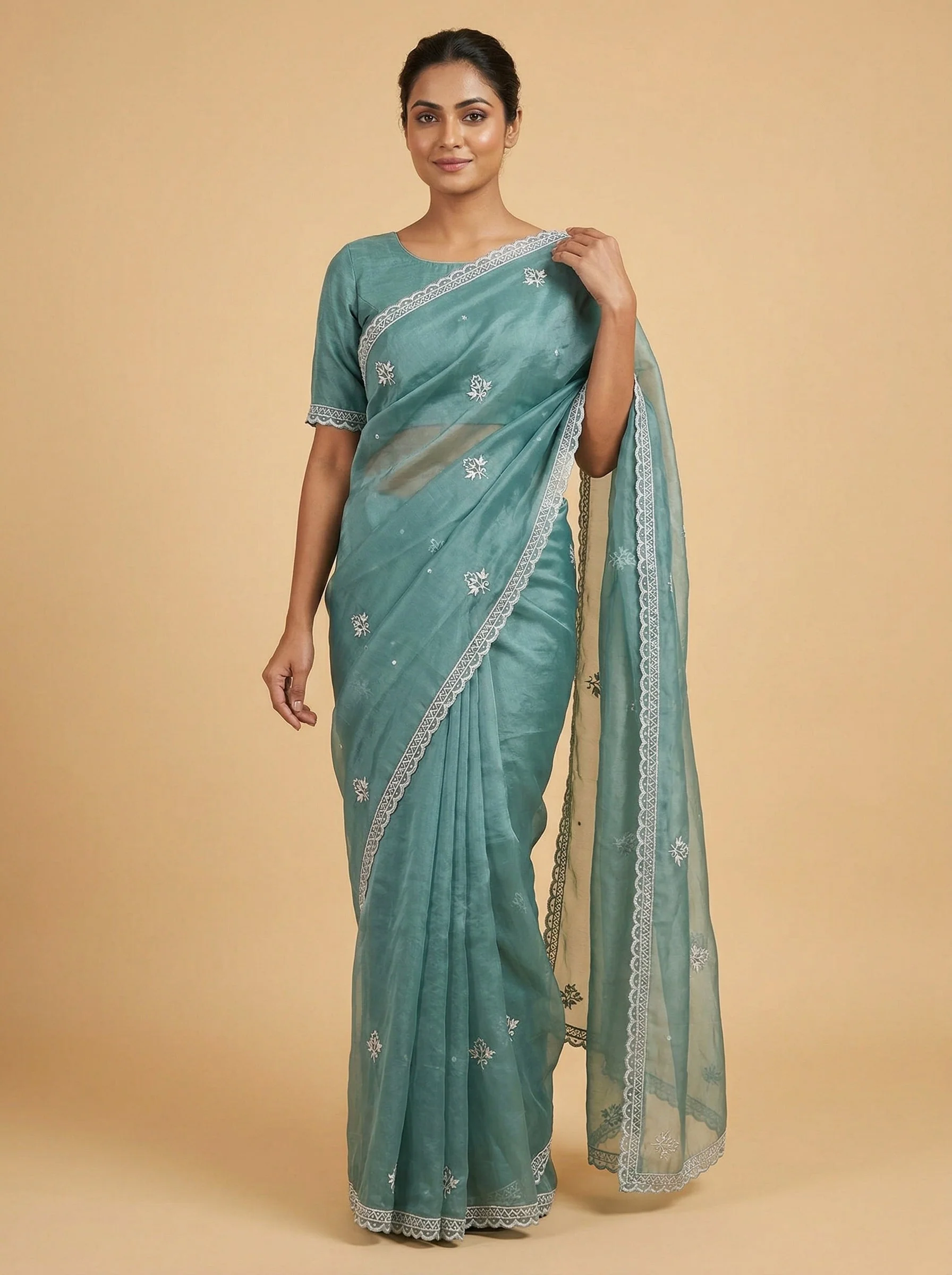 Slate Dusty Blue Embroidered Saree