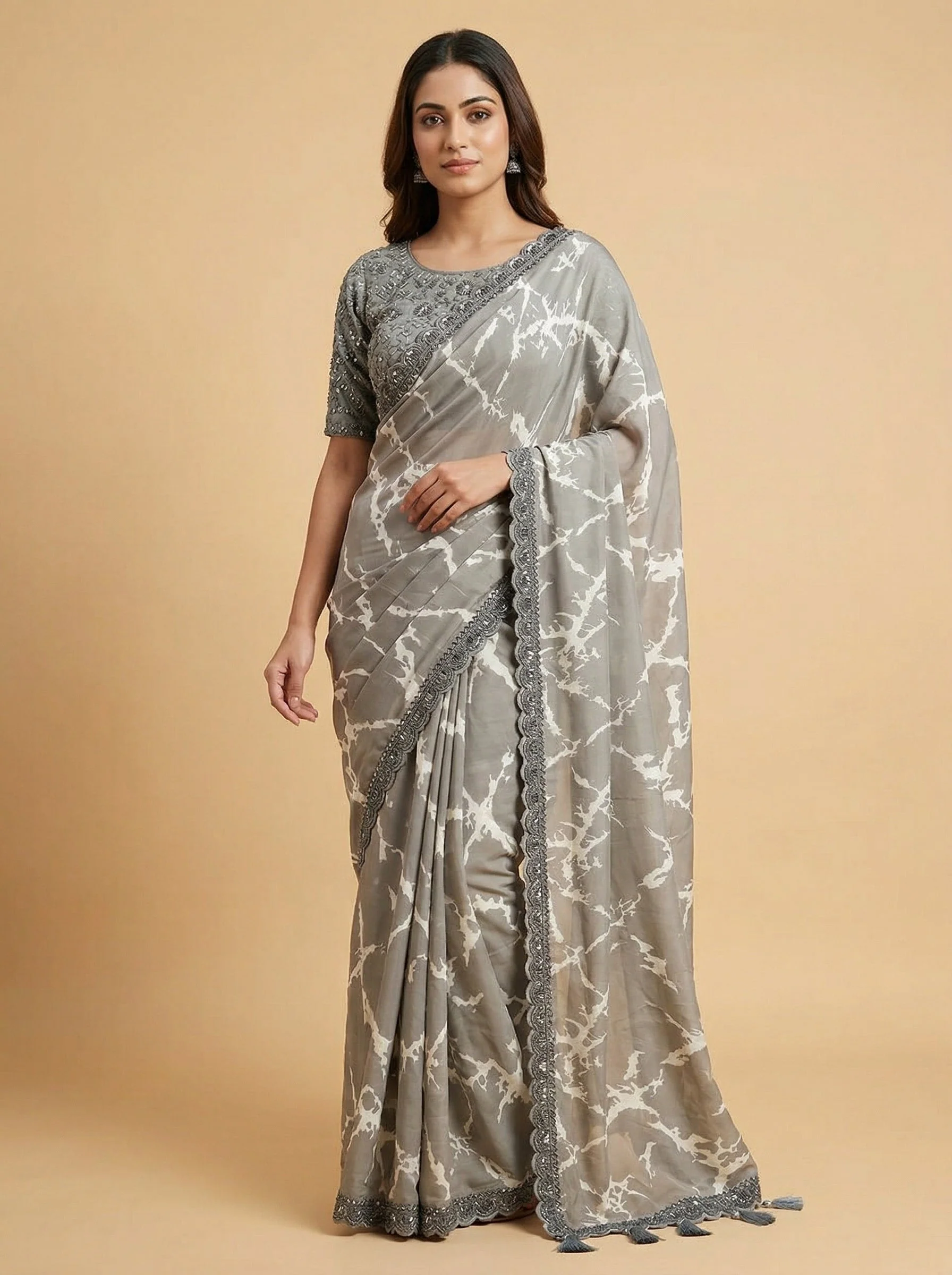 Slate Grey Embroidered Saree