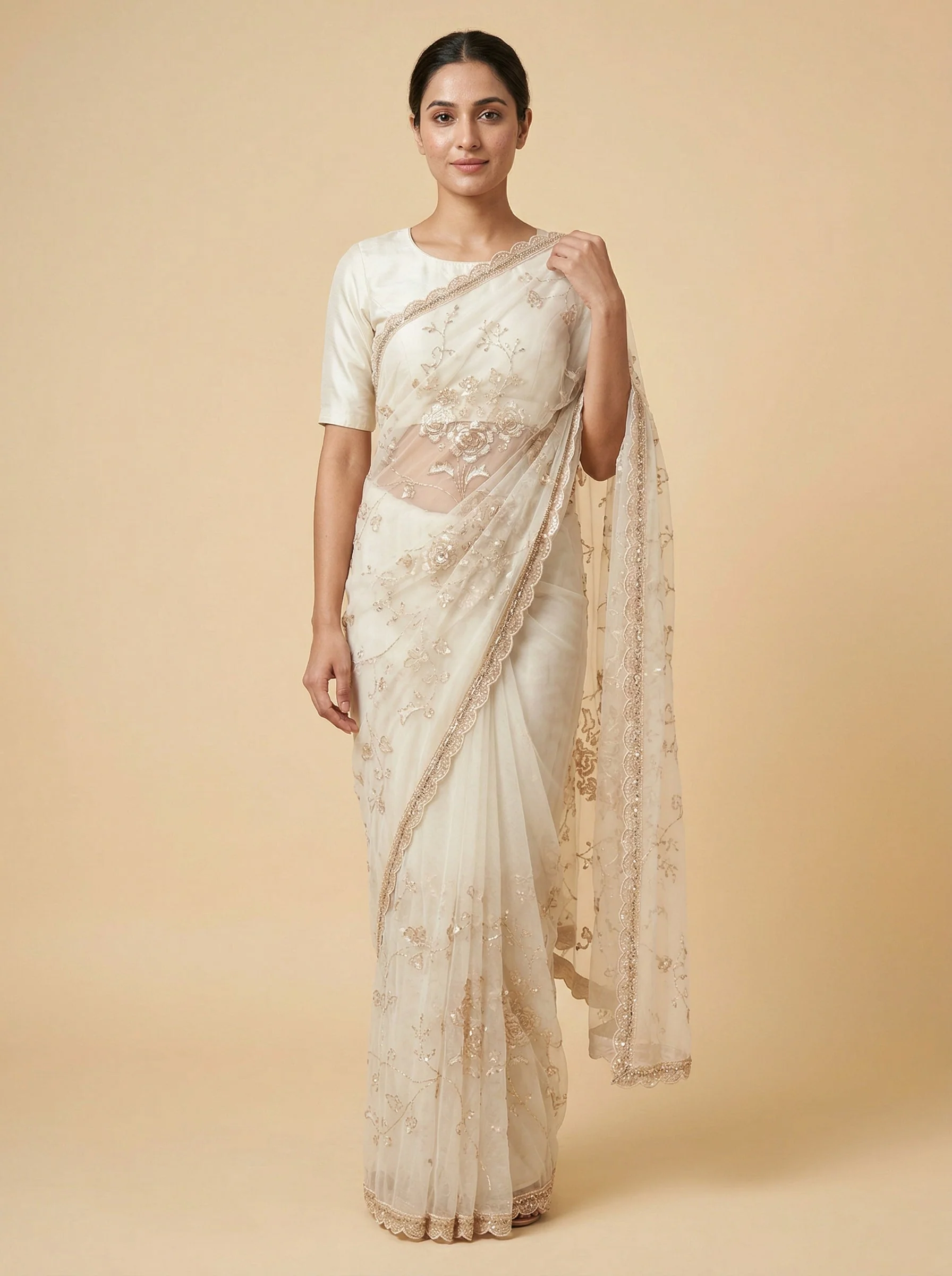 Snowflake White Embroidered Saree