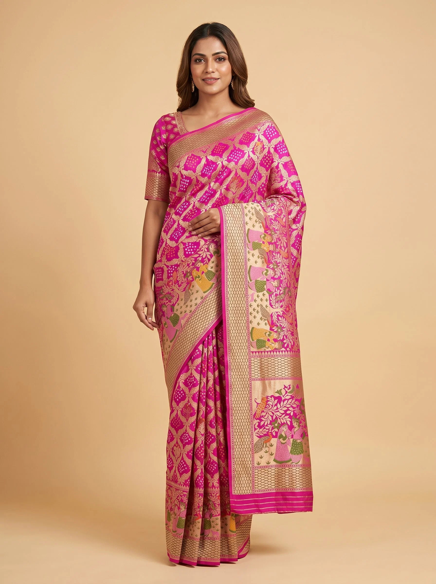 Soft Light Pink Bandhani Saree