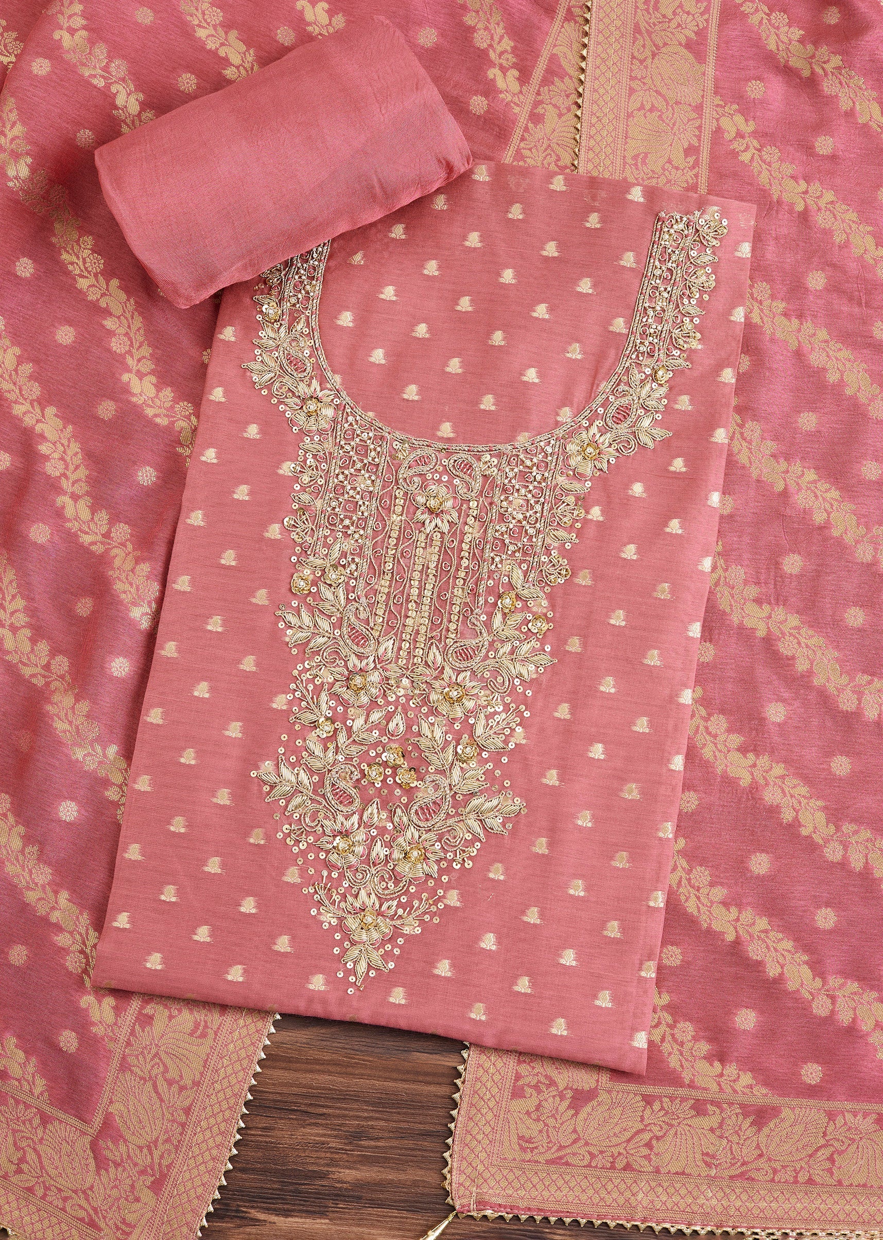 Soft Pink Embroidered Chanderi Suit