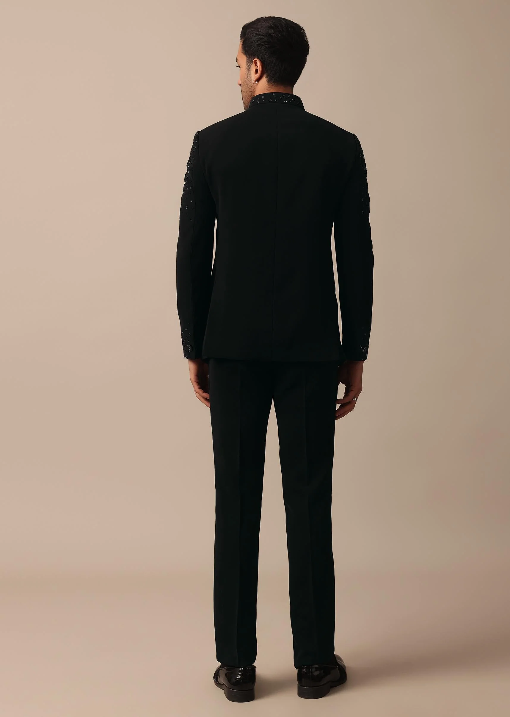 Sophisticated Black Textured Fabric Jodhpuri Suit - Image 5