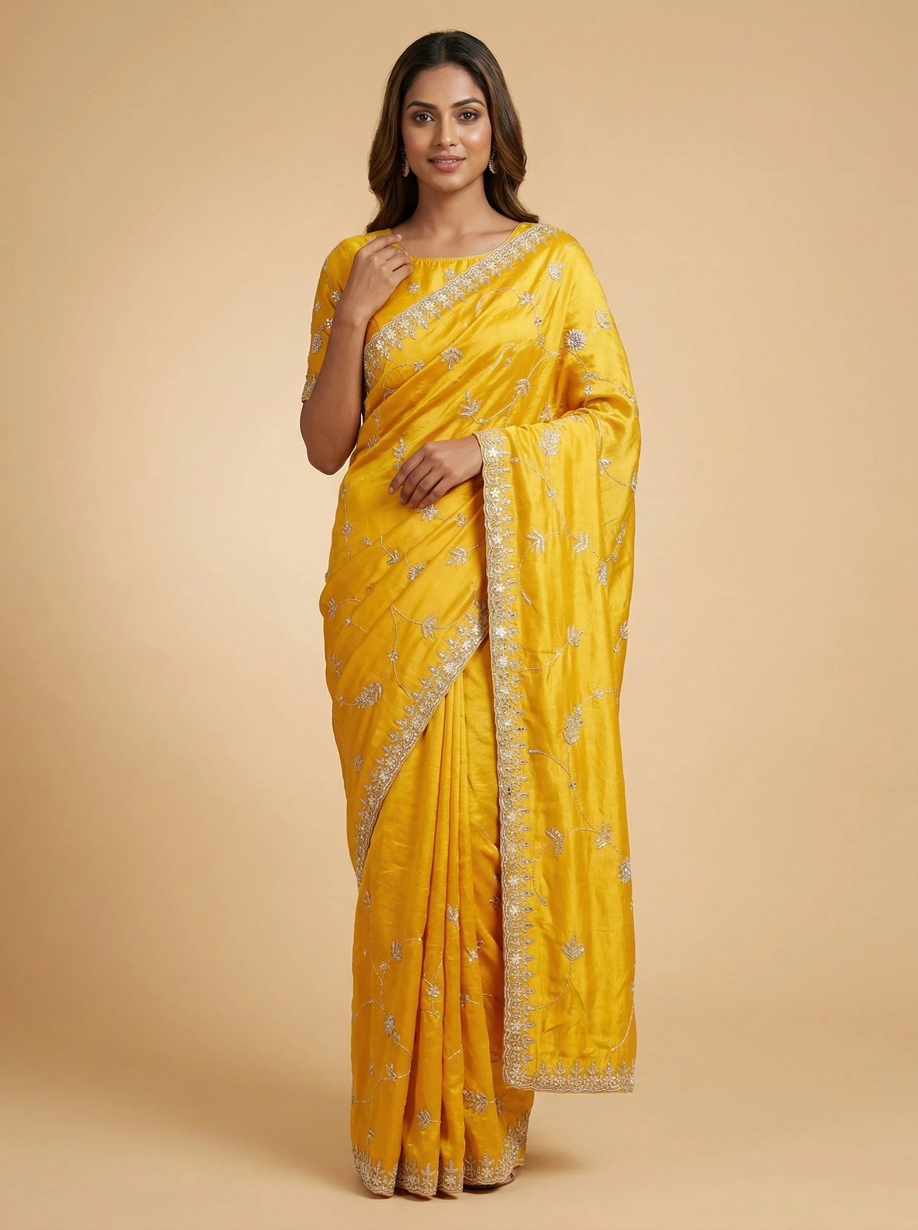 Spiced Mustard Embroidered Saree