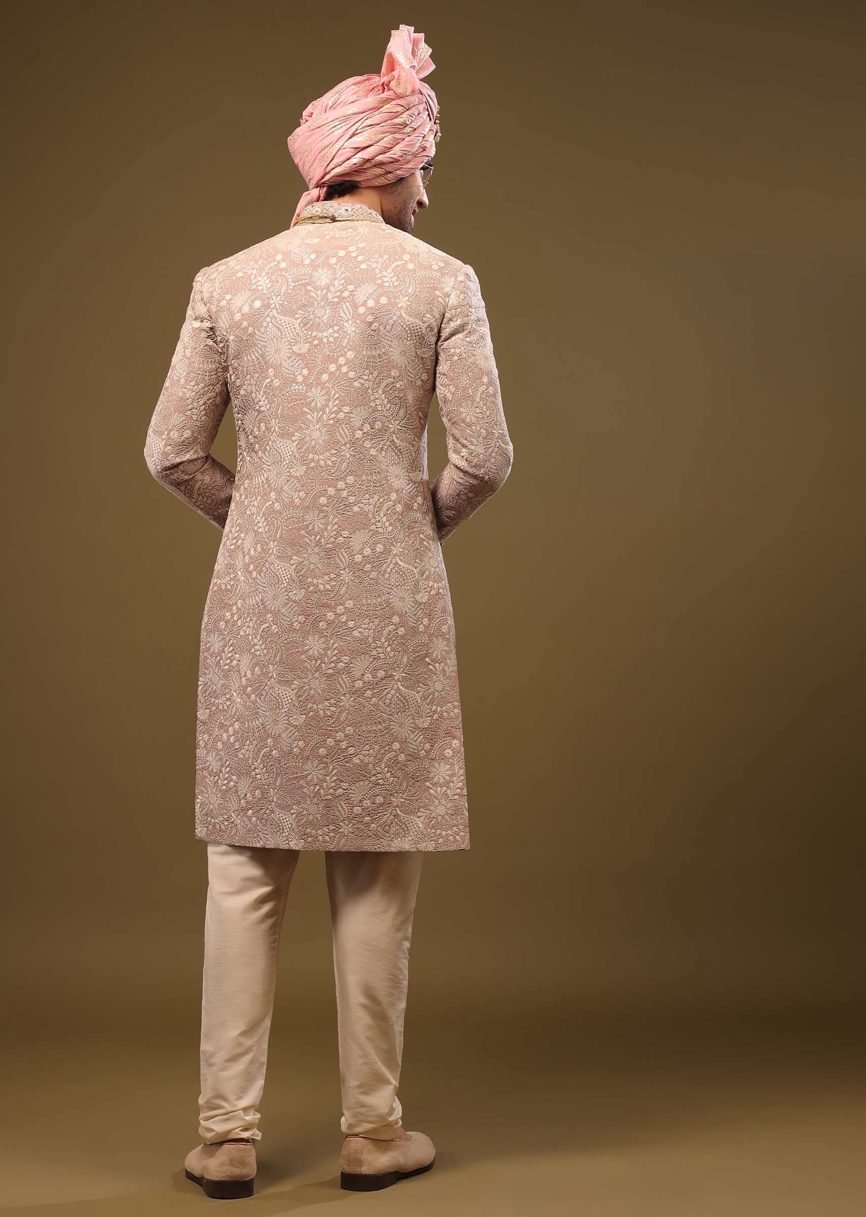 Tan Brown Silk Sherwani Set In Zari And Sequins Embroidery - Image 5