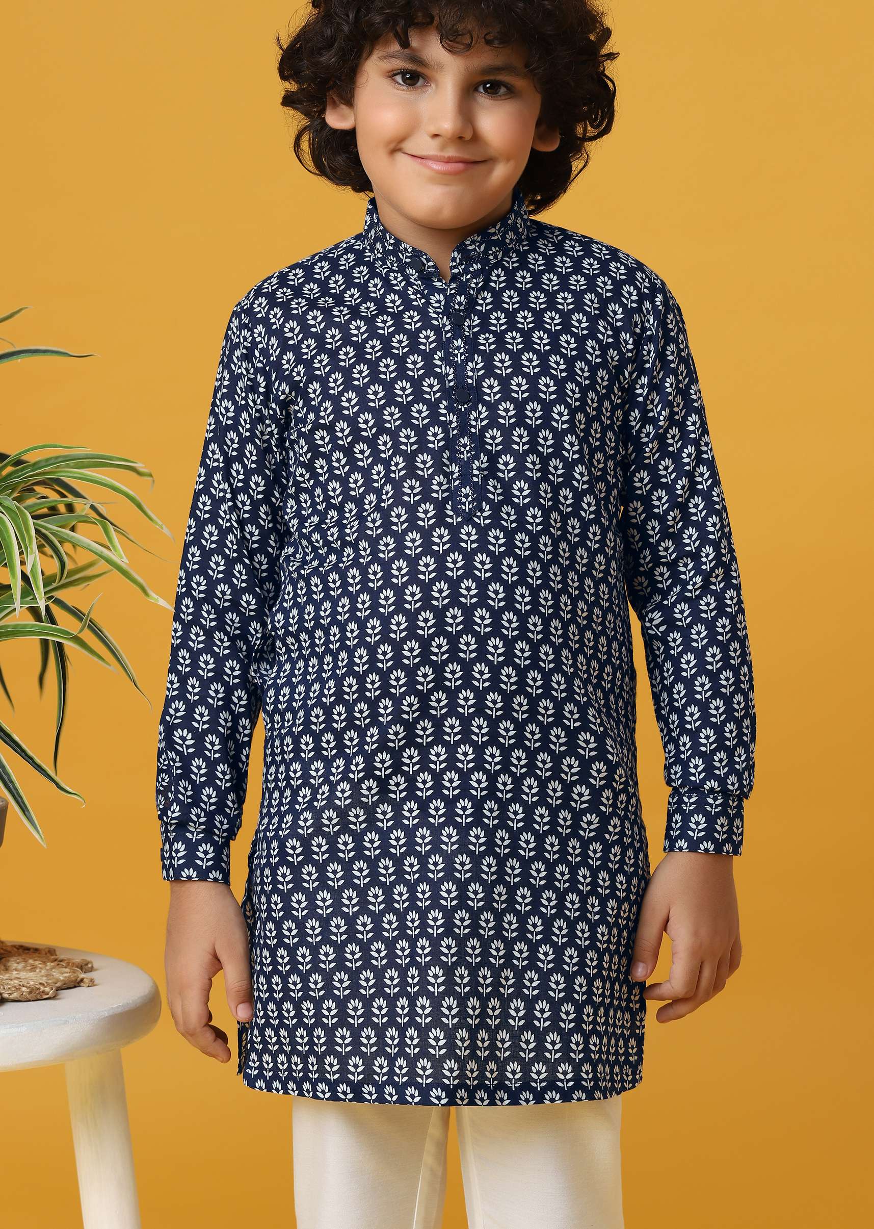 Stylish Blue Silk Kurta Set For Boys - Image 2