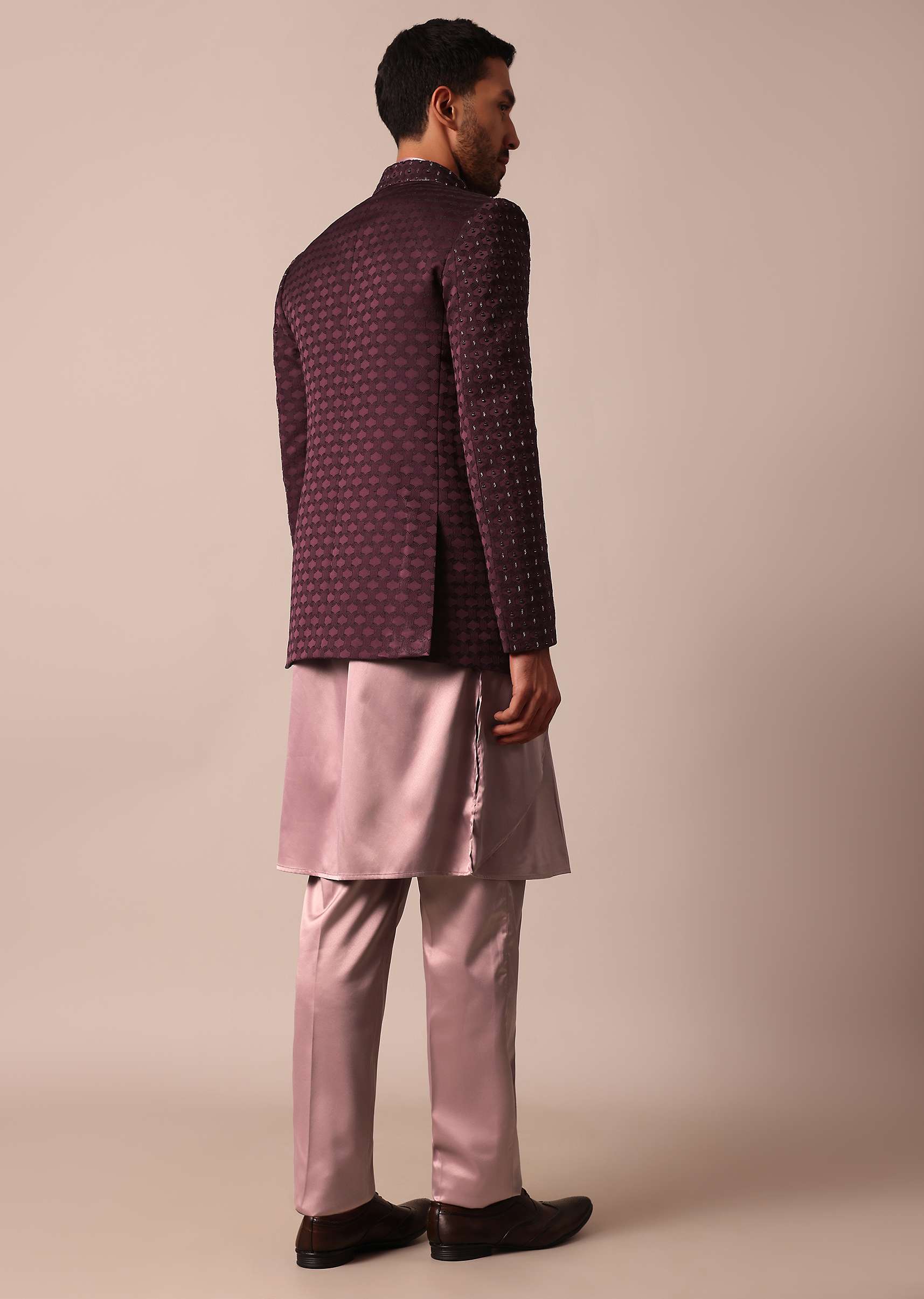 Stylish Purple Indowestern For Men - Image 5