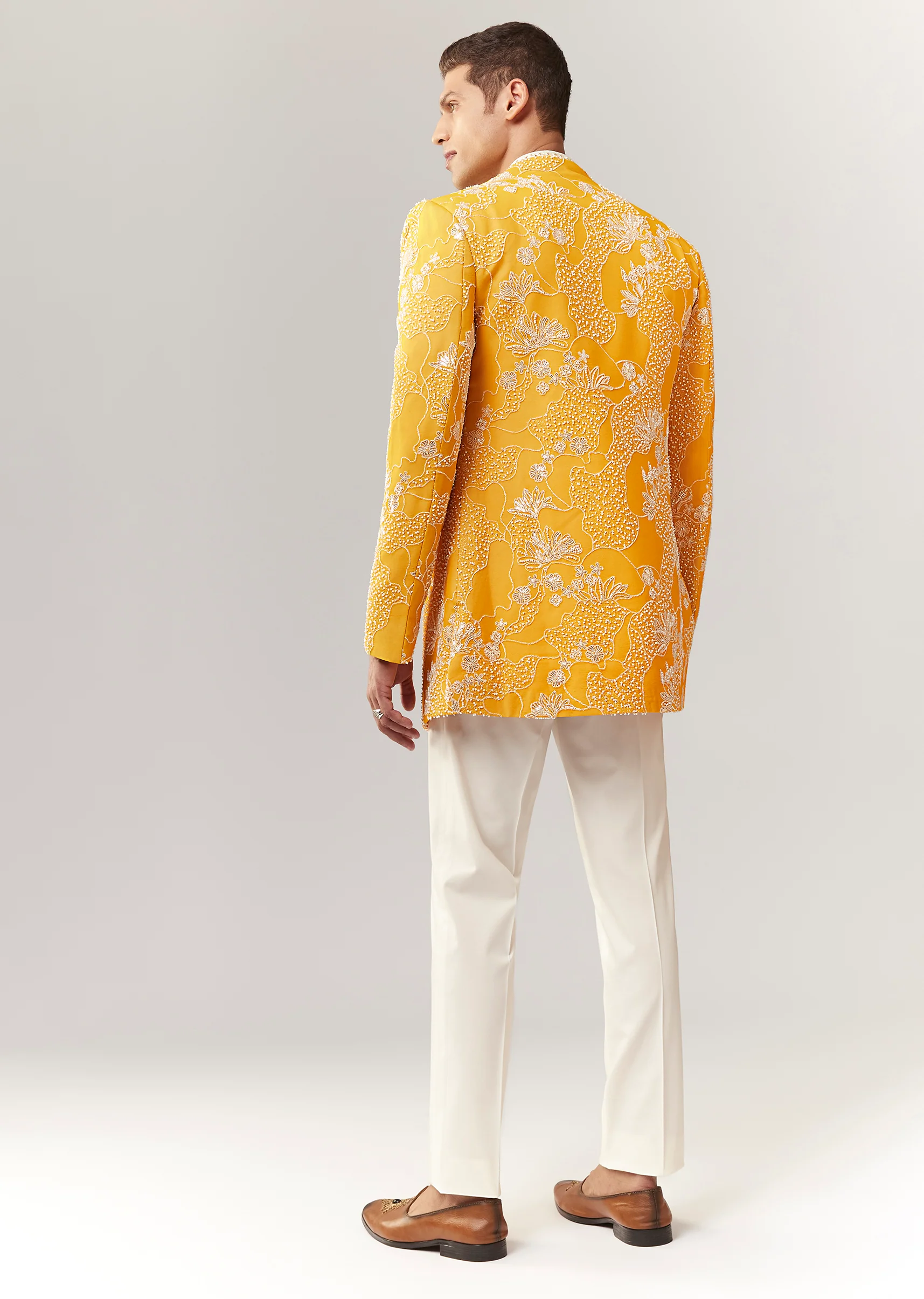 Sunshine Festive Duo – Satin Saree For Her And Silk Indo Western Set For Him - Image 13