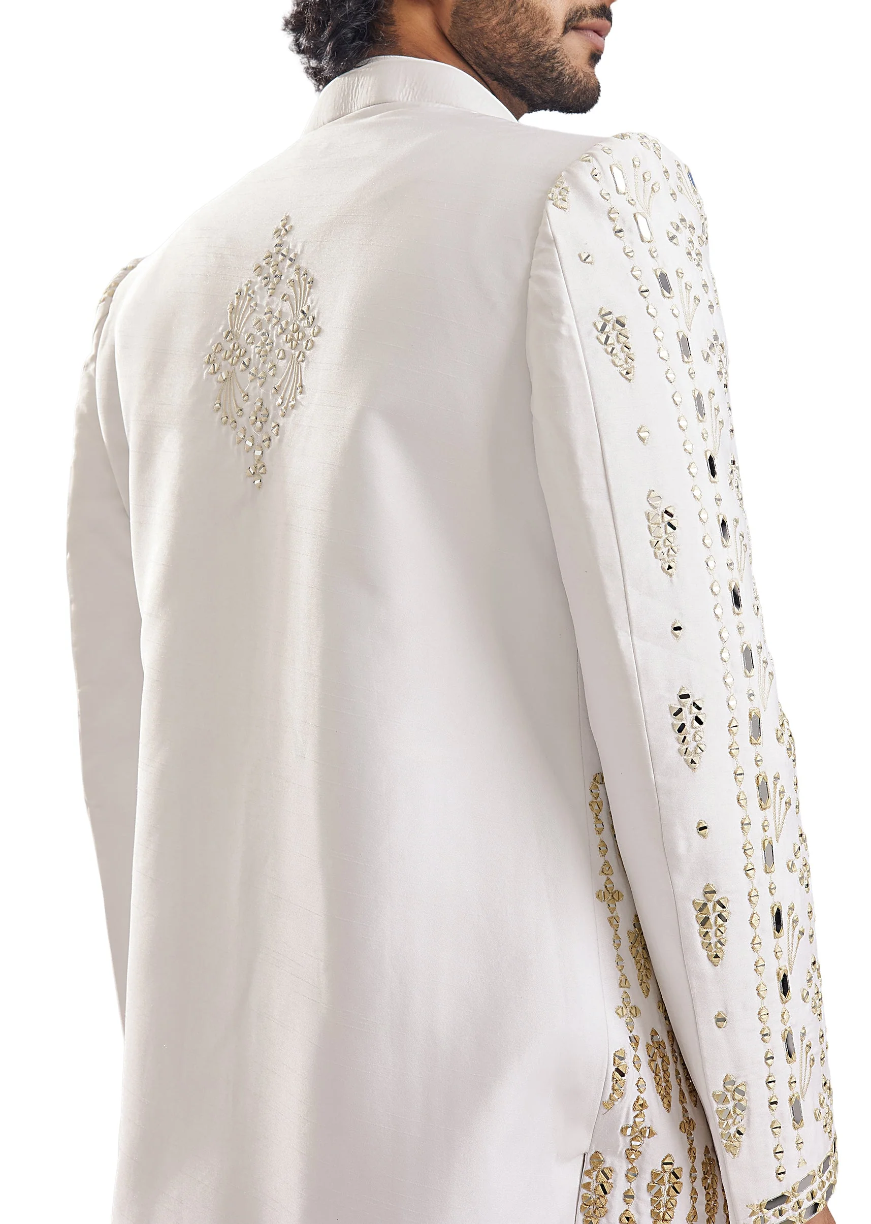 Sunshine Yellow Thread Mirror Groomsman Sherwani - Image 4