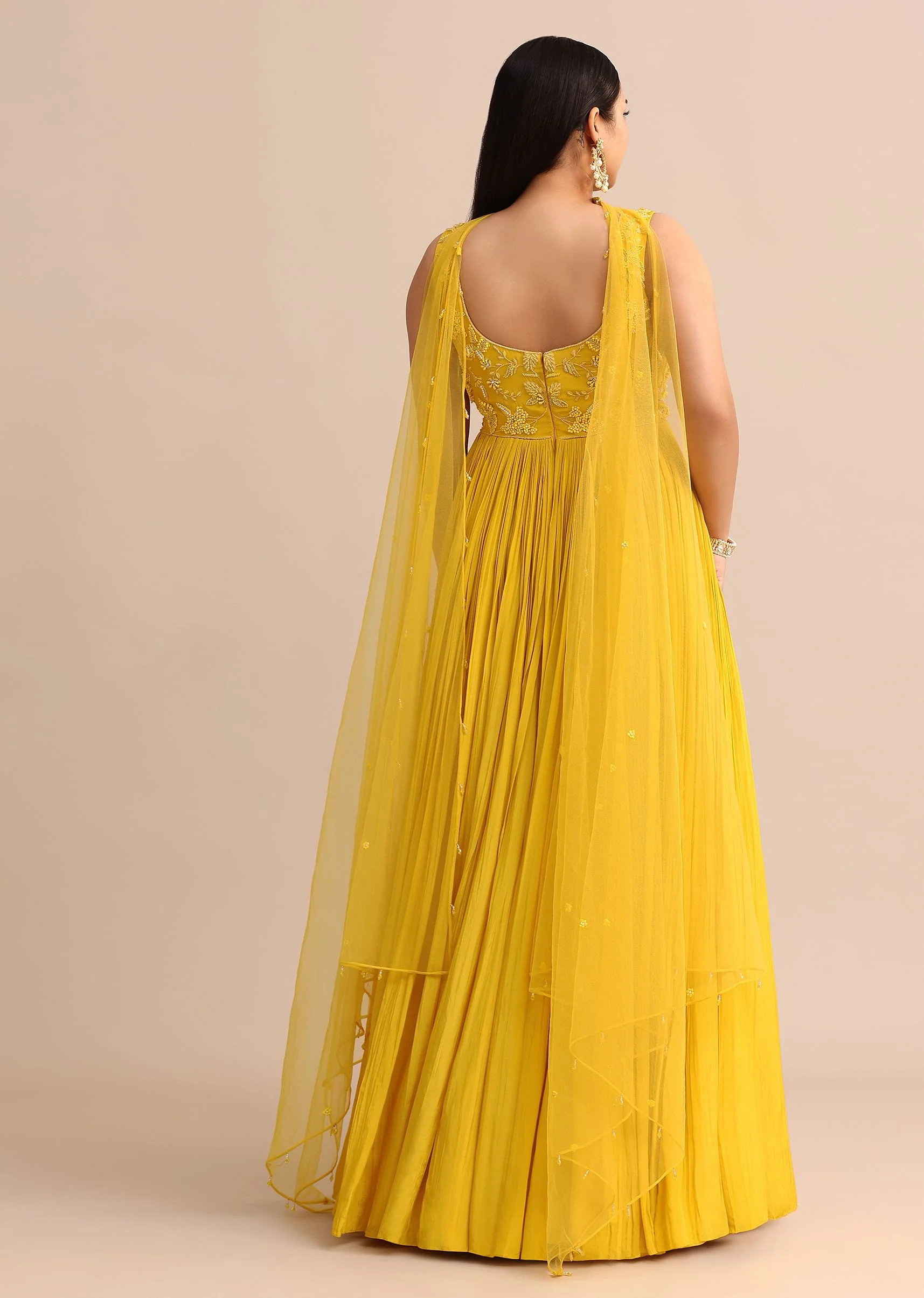 Sweetheart Neck Yellow Embroidered Anarkali Suit With Choker Dupatta - Image 5