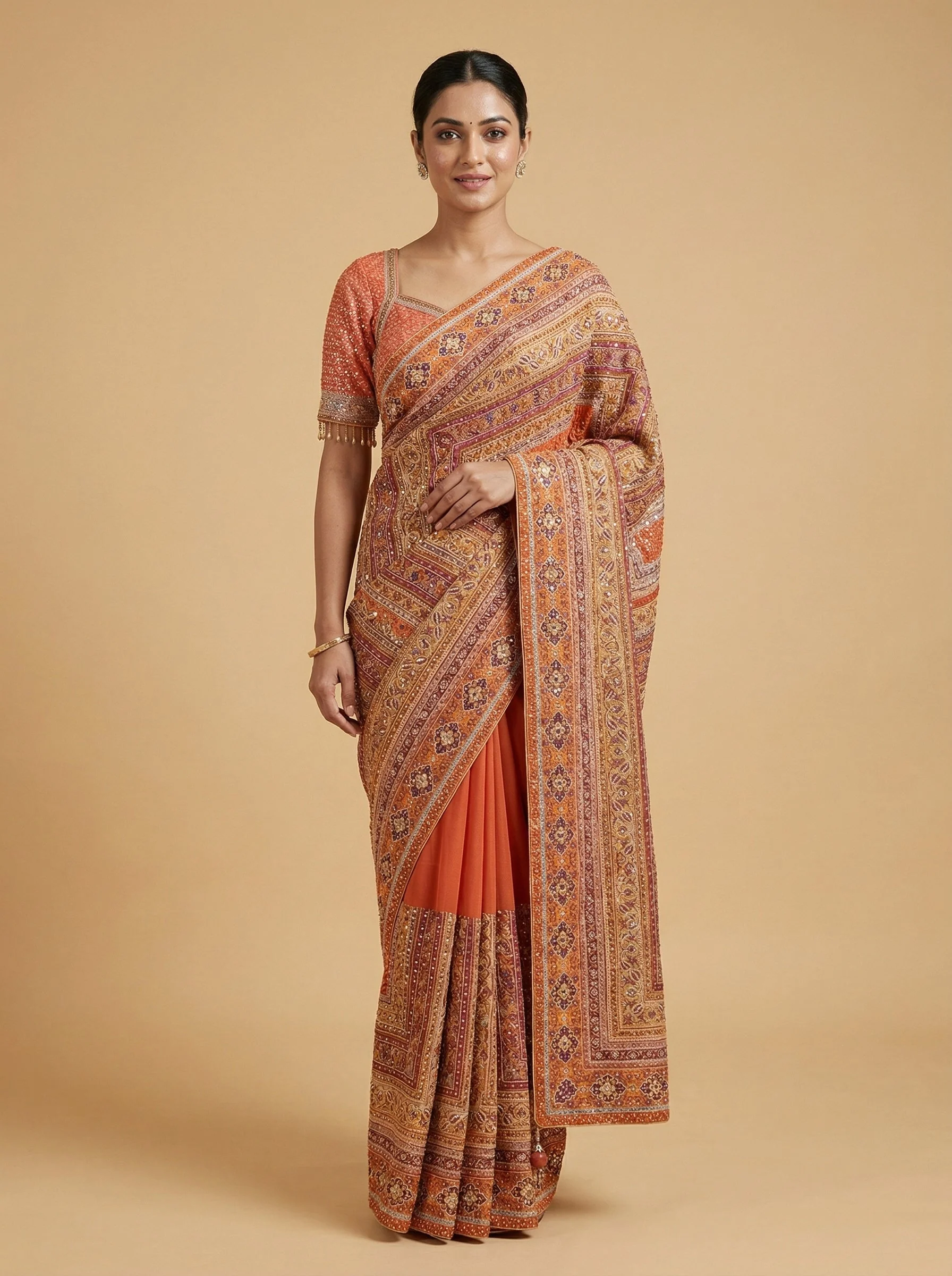 Tangerine Orange Bright Saree