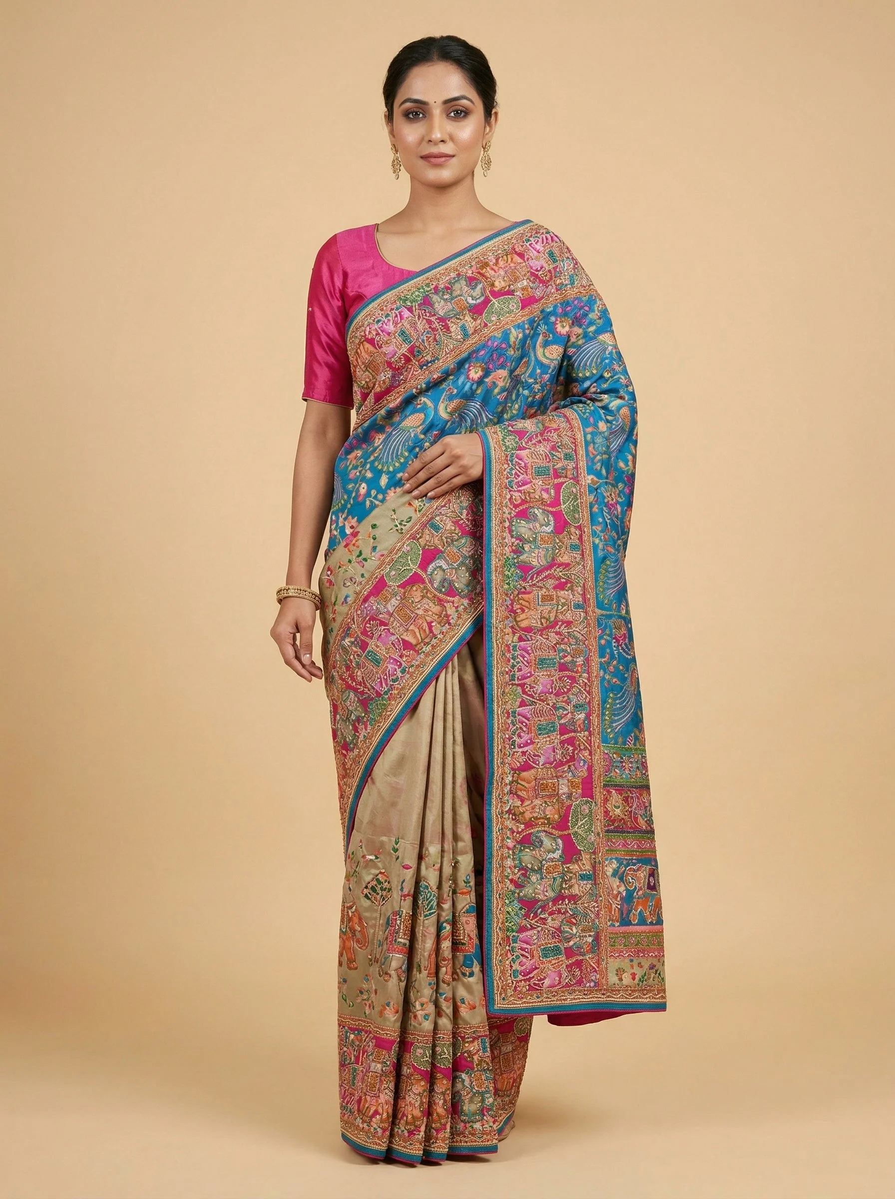 Teal Aqua Blue Embroidered Saree