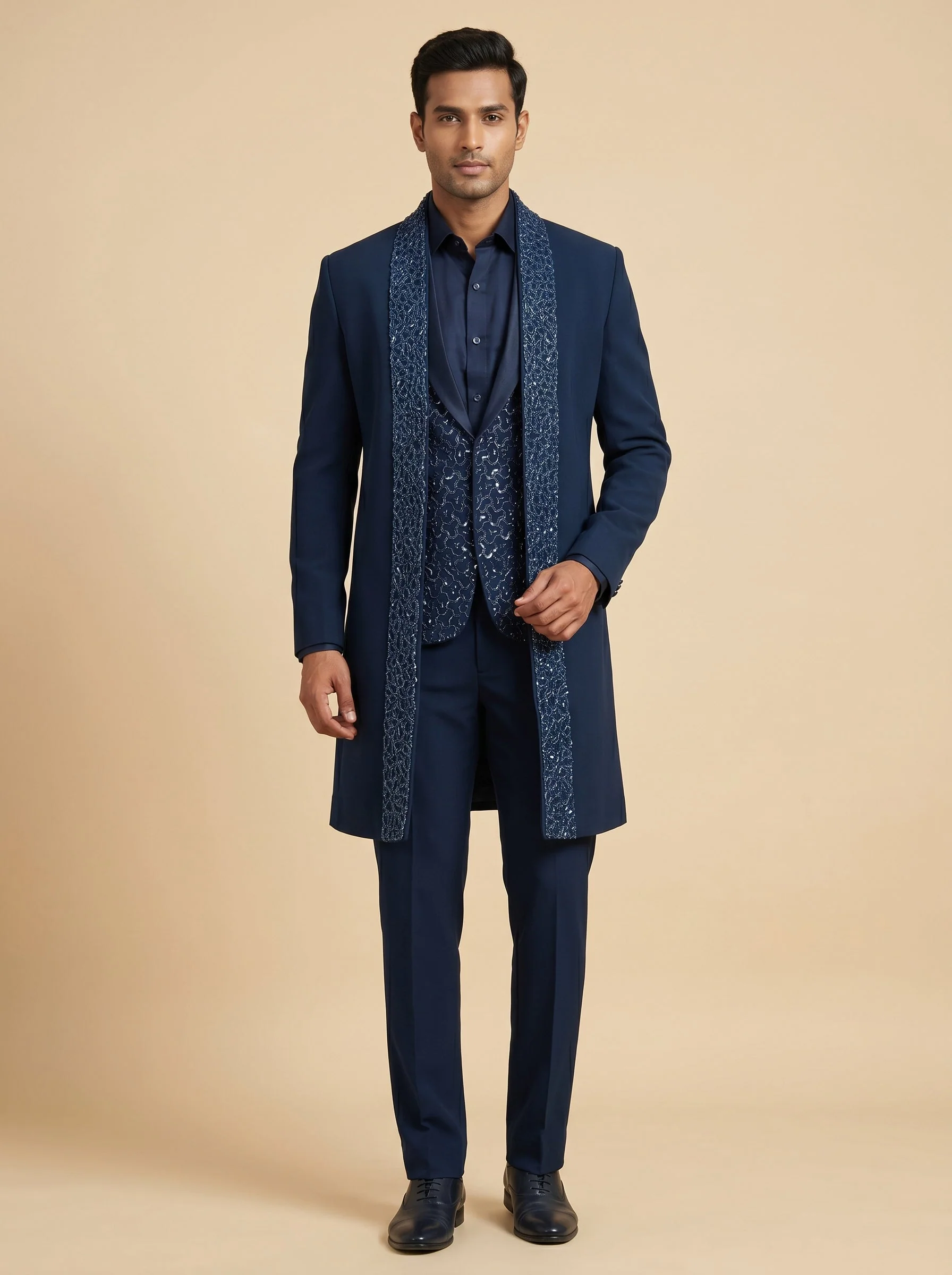 Teal Blue Designer Indo Western Set