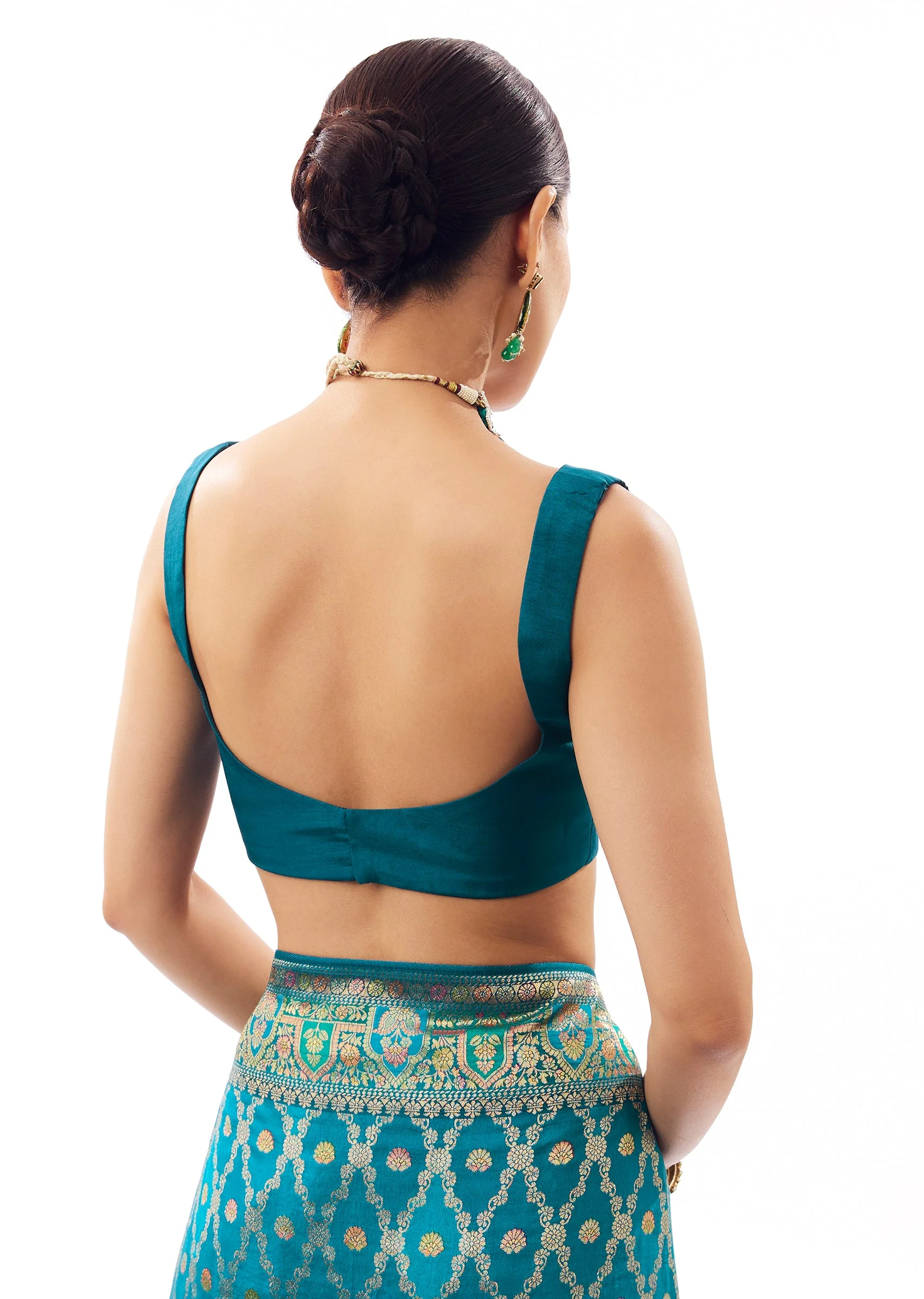 Teal Blue Dola Silk Zari Woven Saree - Image 8