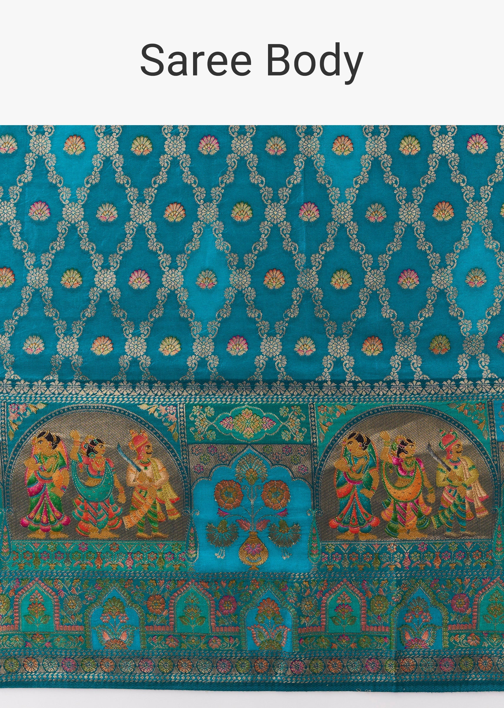 Teal Blue Dola Silk Zari Woven Saree - Image 9