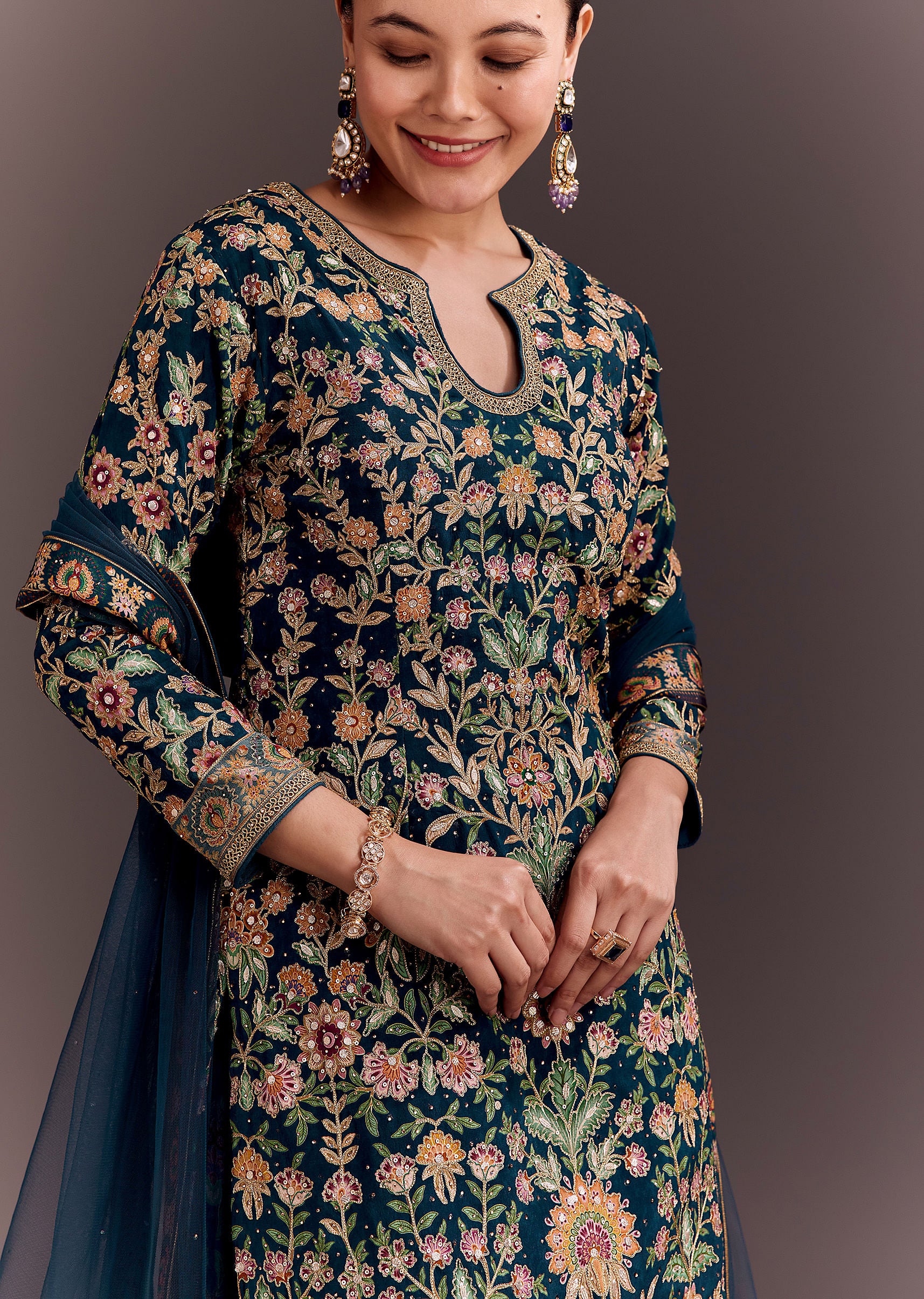 Teal Blue Embroidered Palazzo Set - Image 2