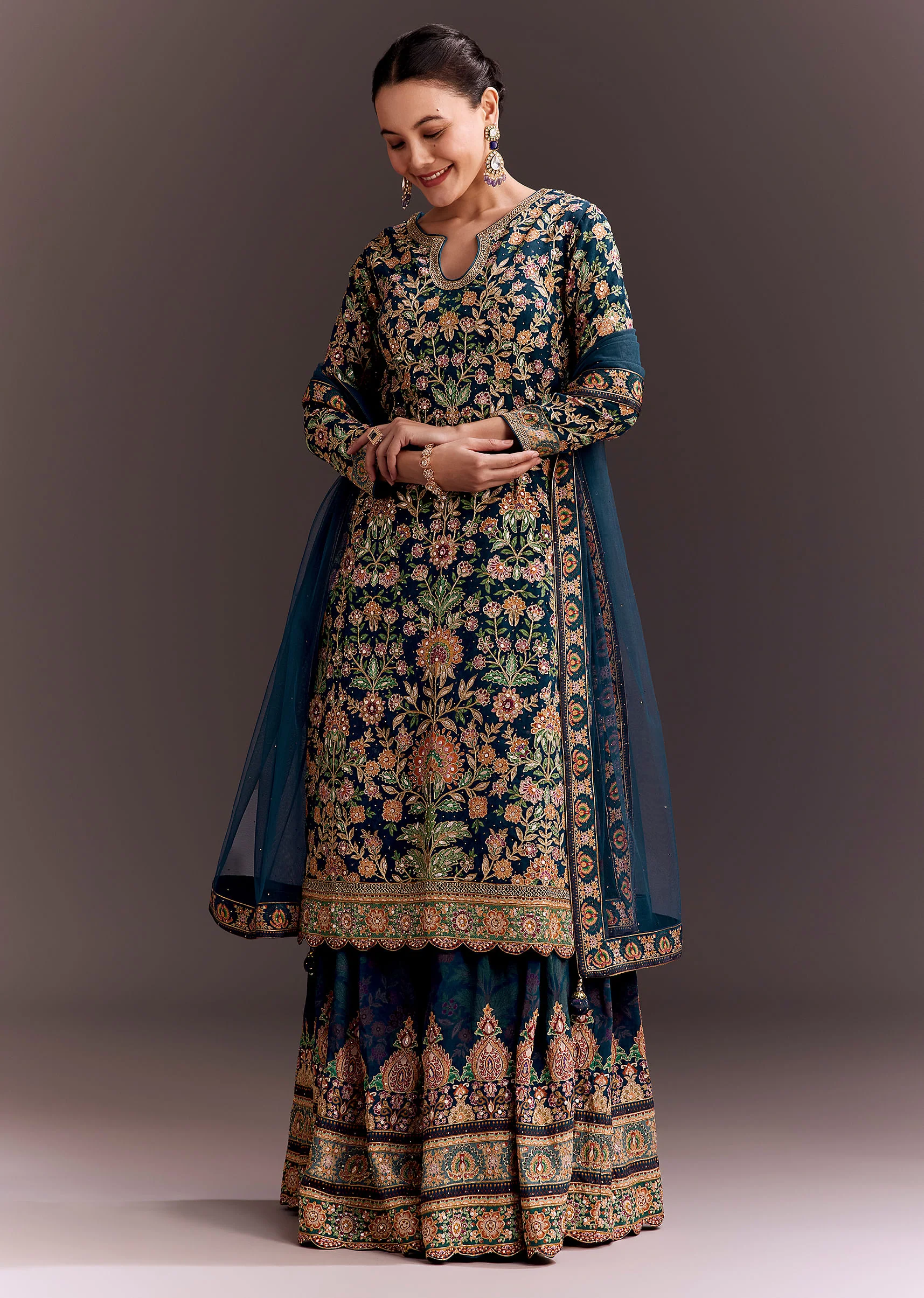Teal Blue Embroidered Palazzo Set - Image 3