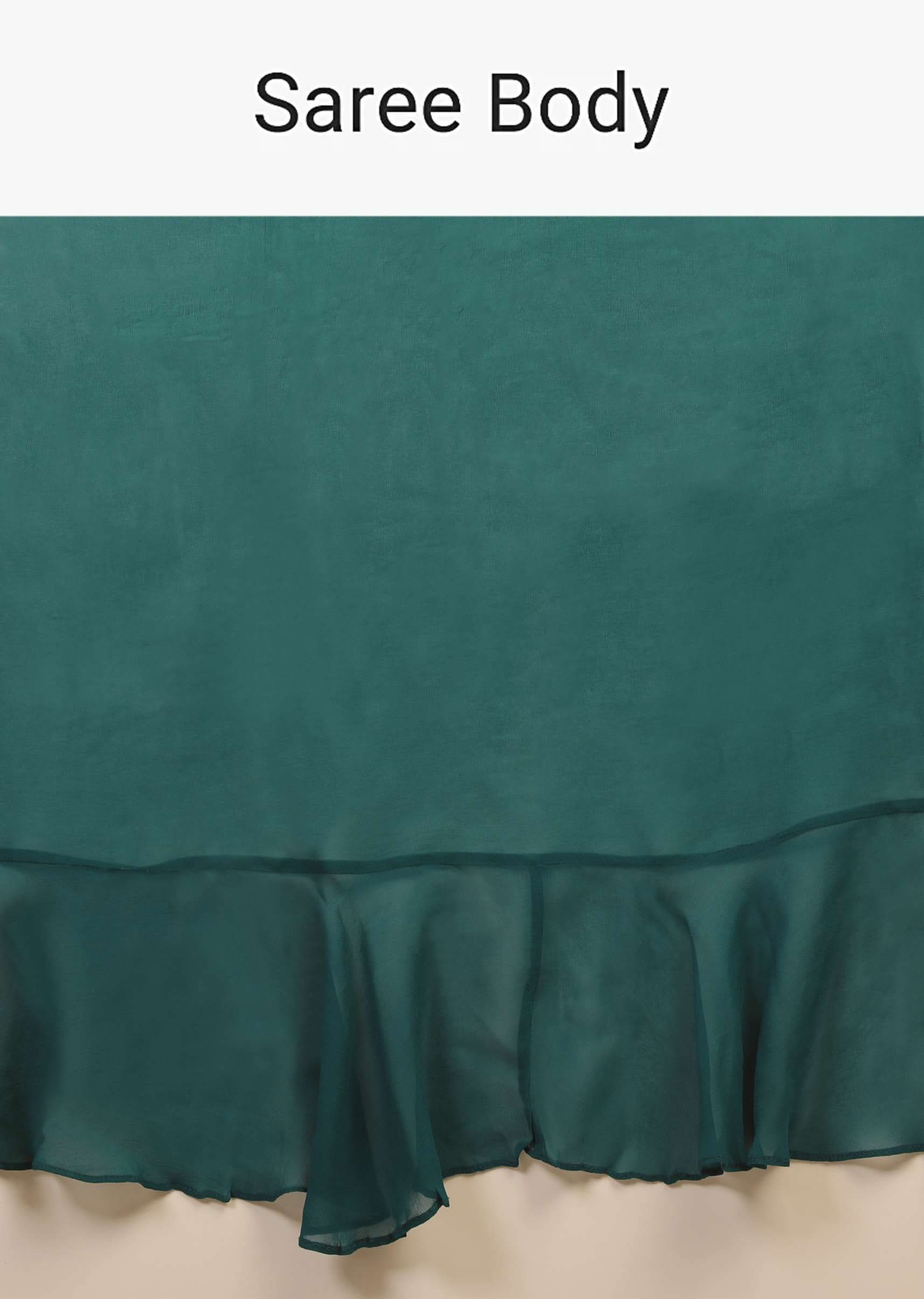 Teal Blue Saree In Georgette With Ruffle Frill And A Chunky Embroidered Belt - Image 7