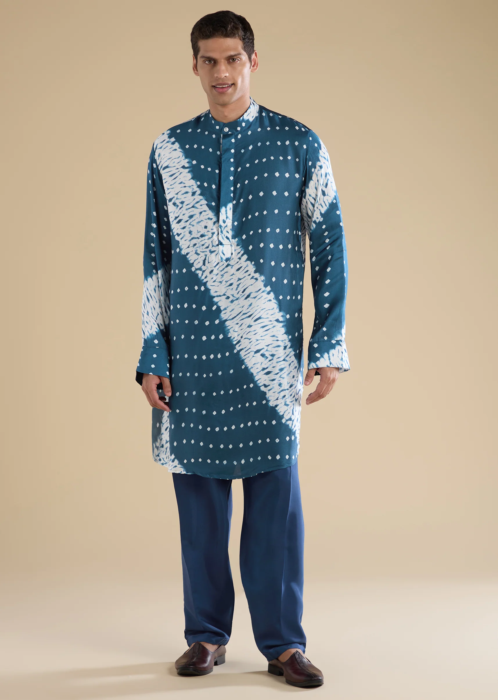Teal Blue Shibori Bandhani Kurta Set