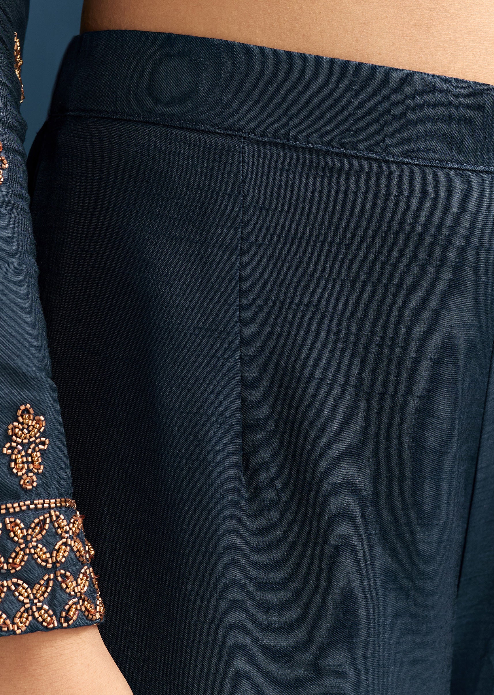 Teal Blue Silk Palazzo Suit With Cut Dana Work And Dupatta - Image 5