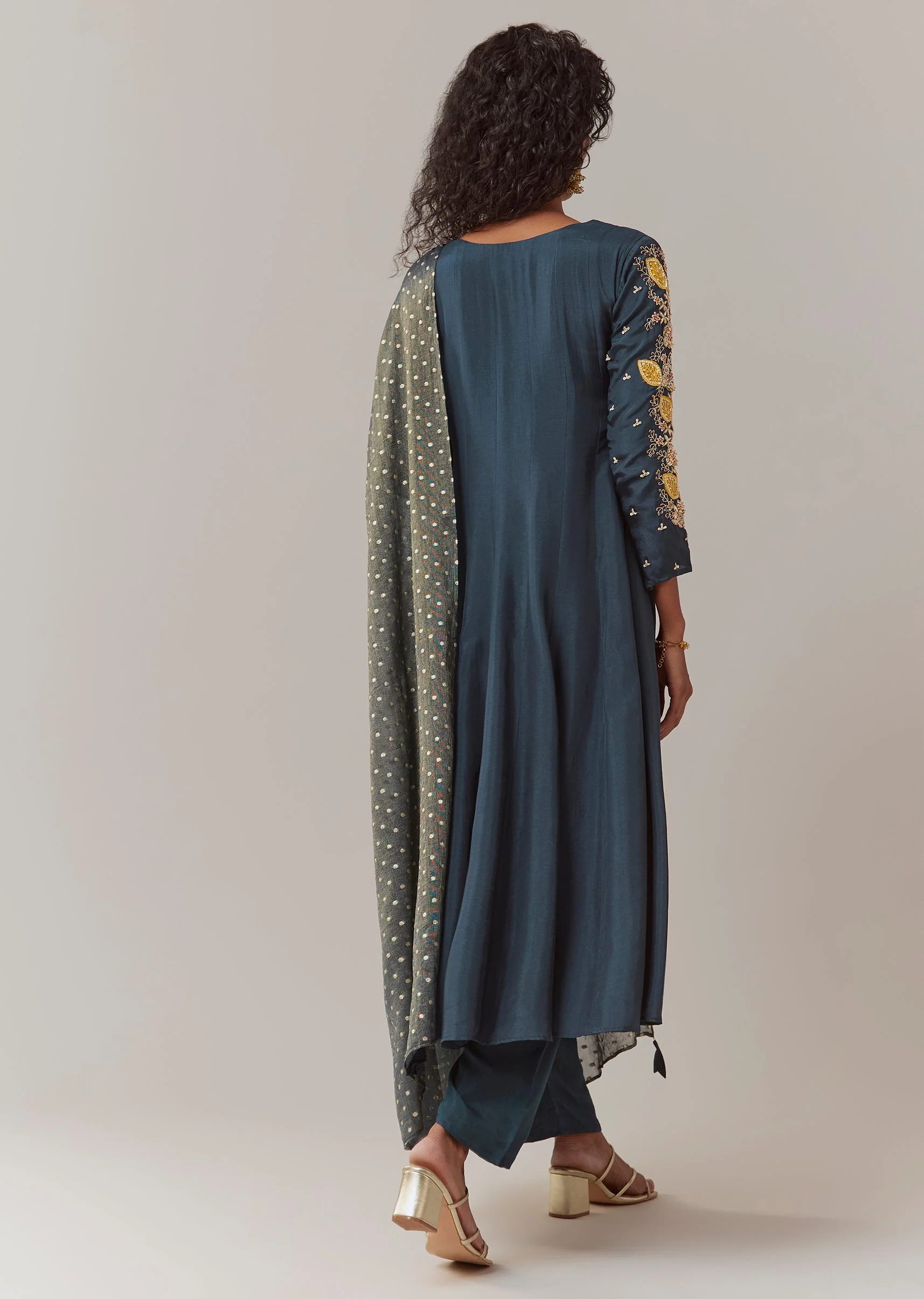 Teal Blue Zardozi Work Anarkali Set - Image 5