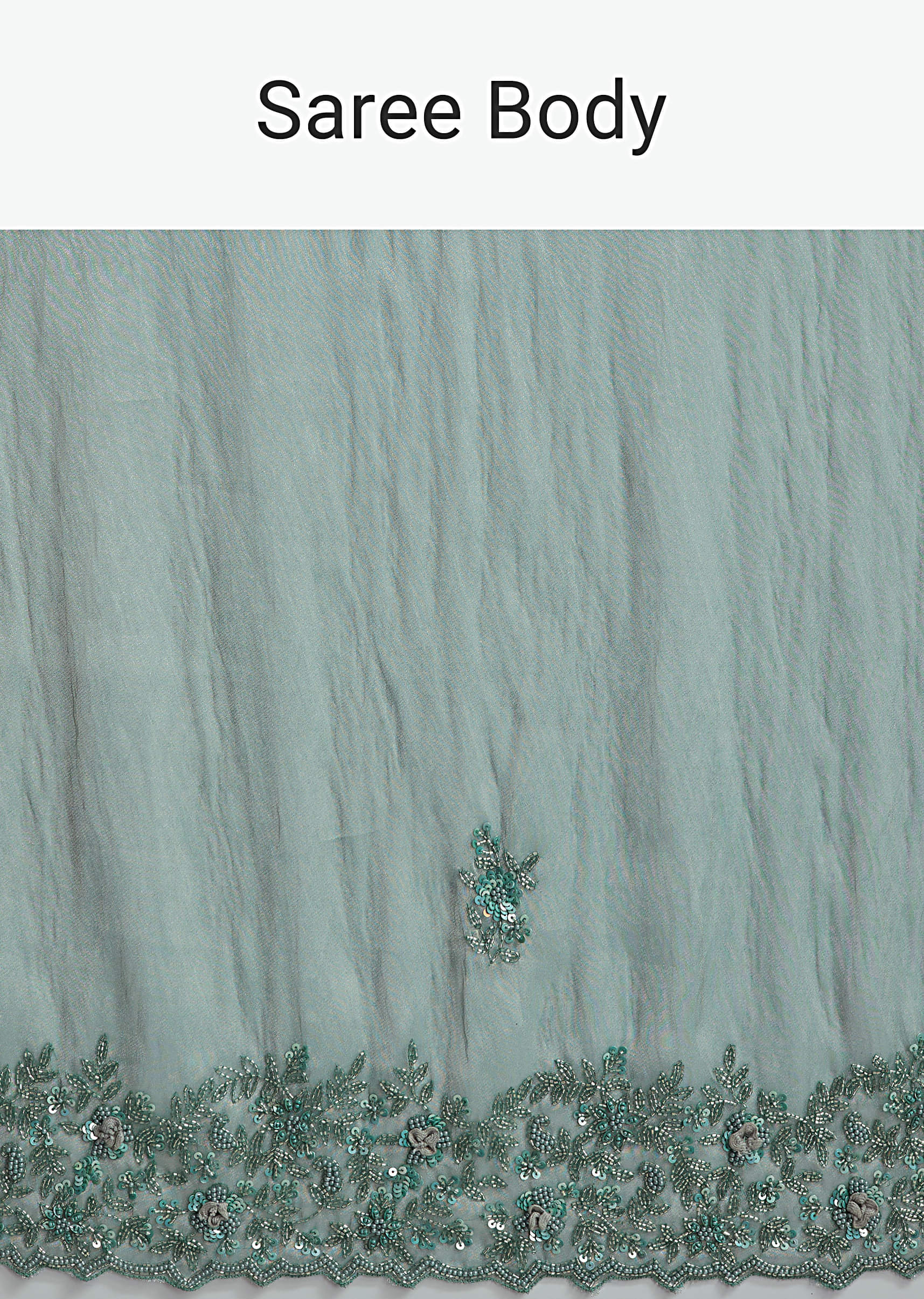 Teal Green Tissue Embroidered Saree With Heavy Hand Embroidery - Image 9