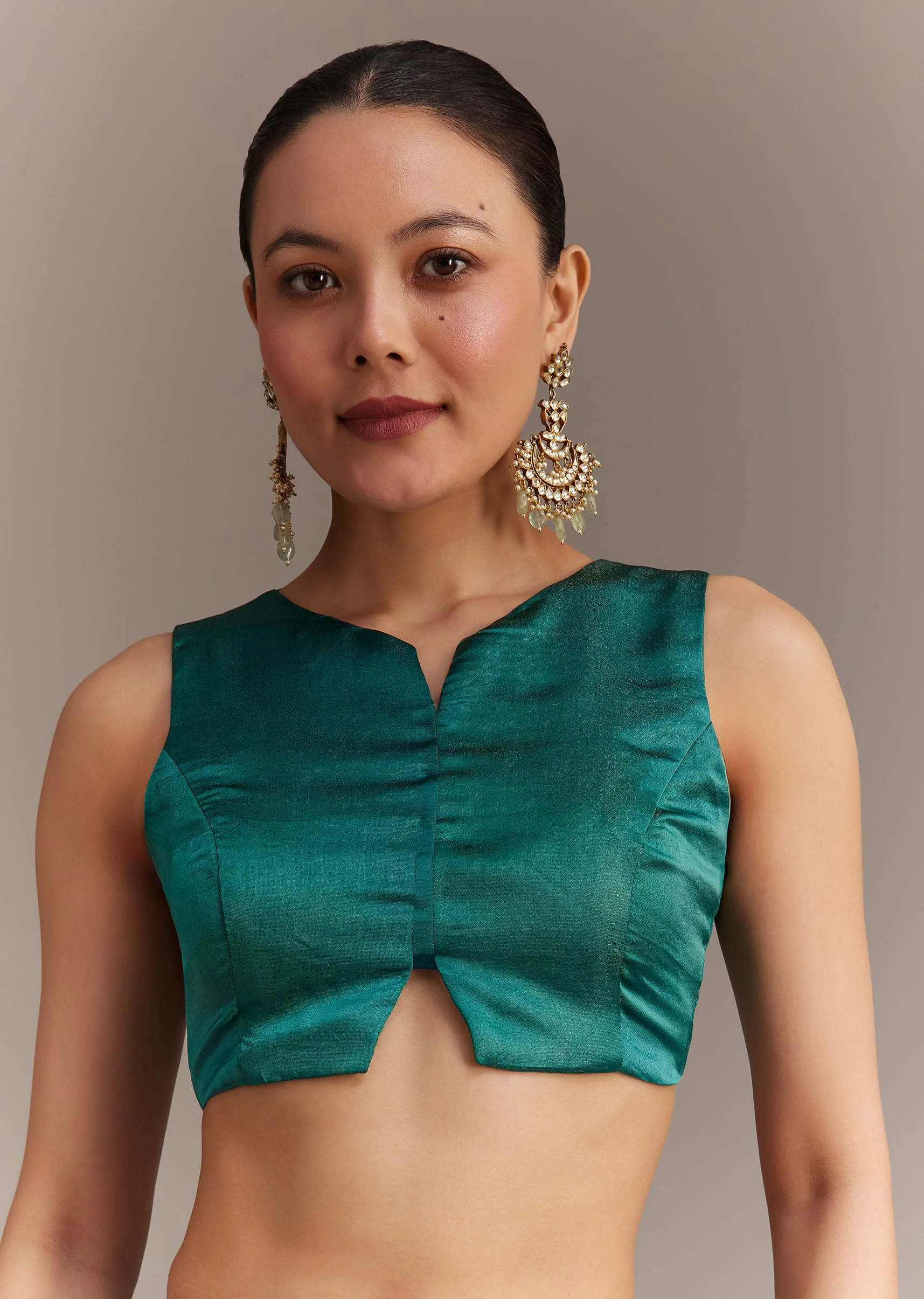 Teal Green Tissue Silk Saree With Zari Border Butti And Pallu - Image 7