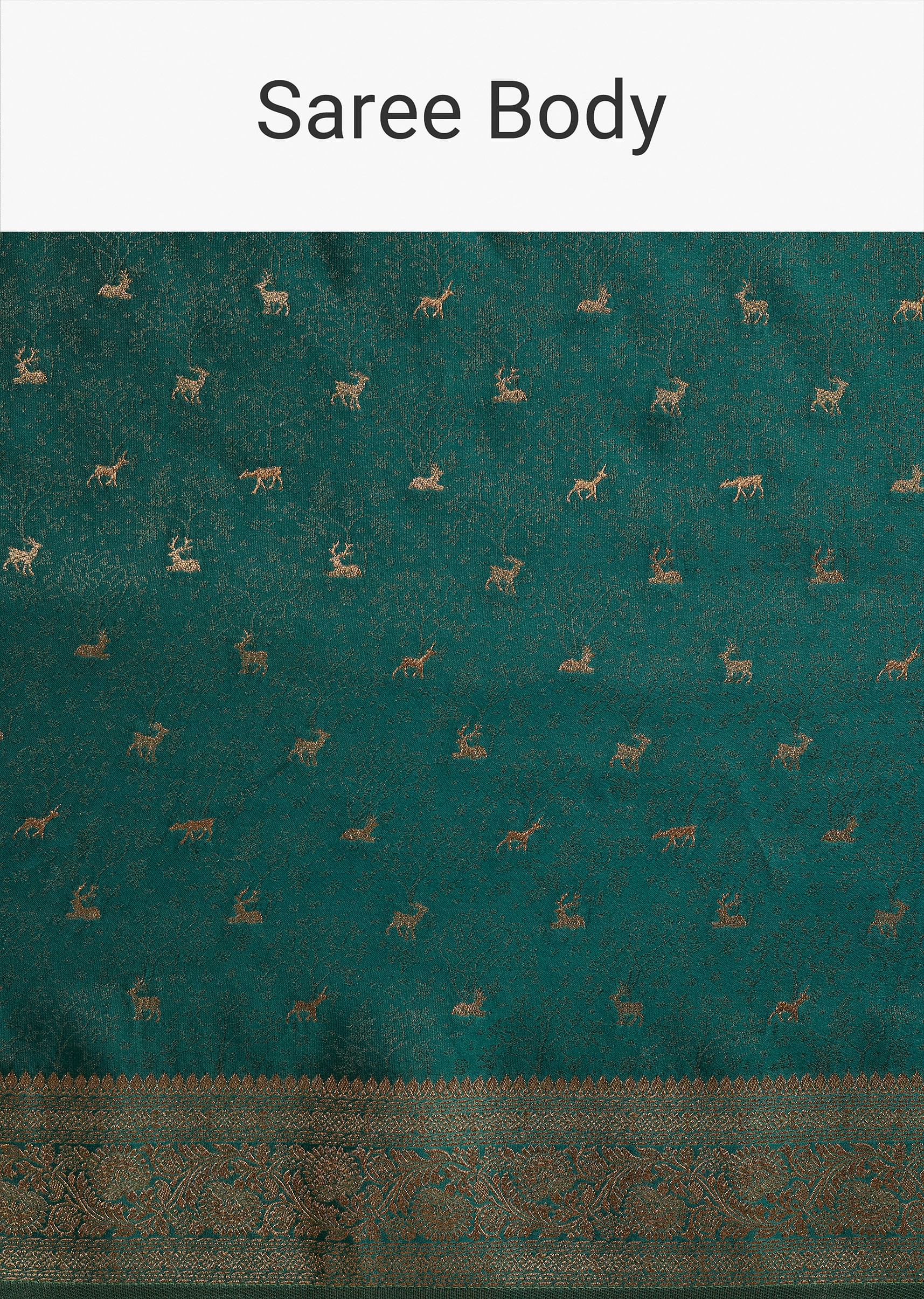 Teal Green Tissue Silk Saree With Zari Border Butti And Pallu - Image 9