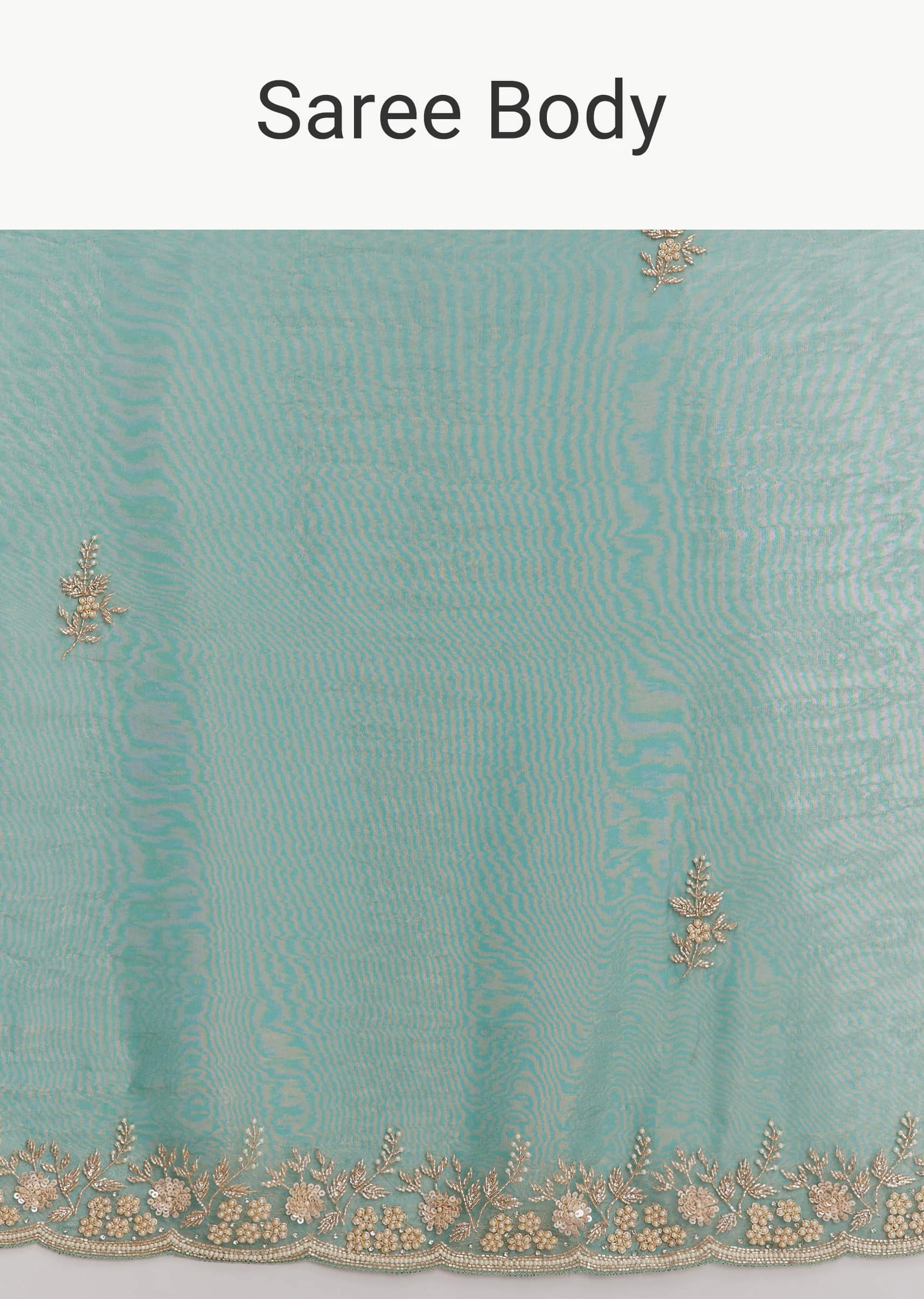 Teal Green Two Tone Tissue Saree With Sequin And Stone Embroidery - Image 8