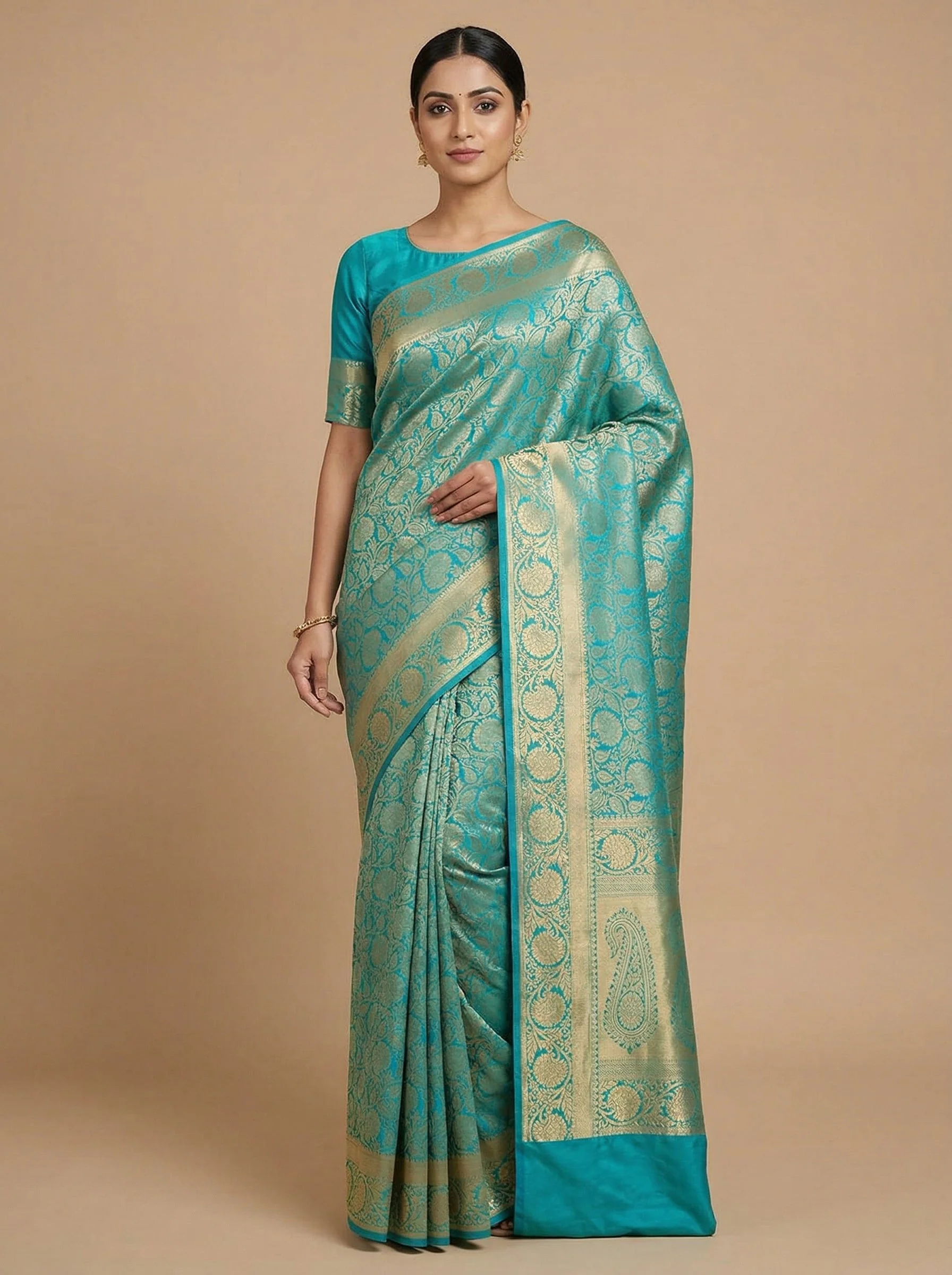 Teal Peacock Blue Handloom Saree