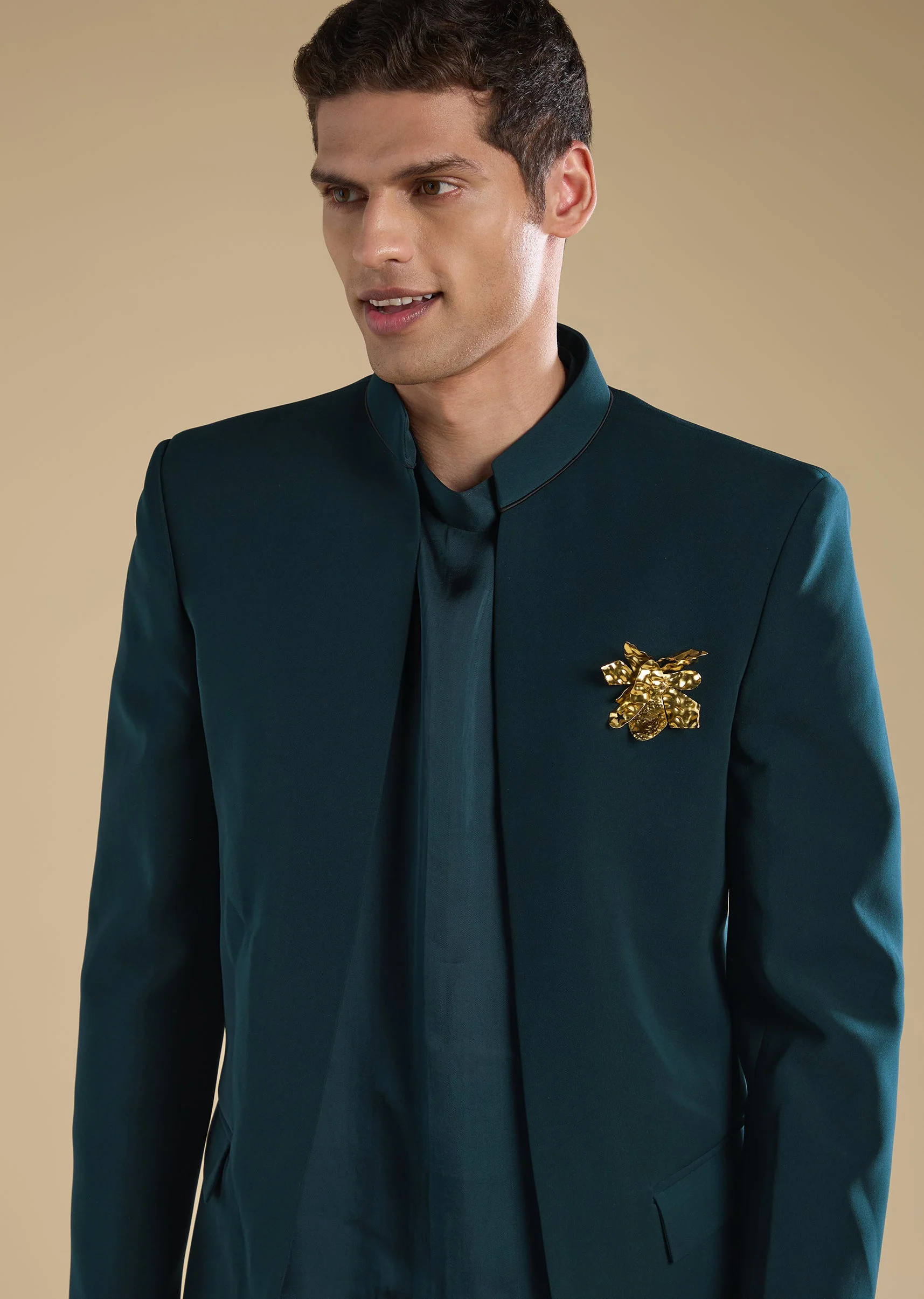 Teal Tuxedo Set With Shirt And Trousers