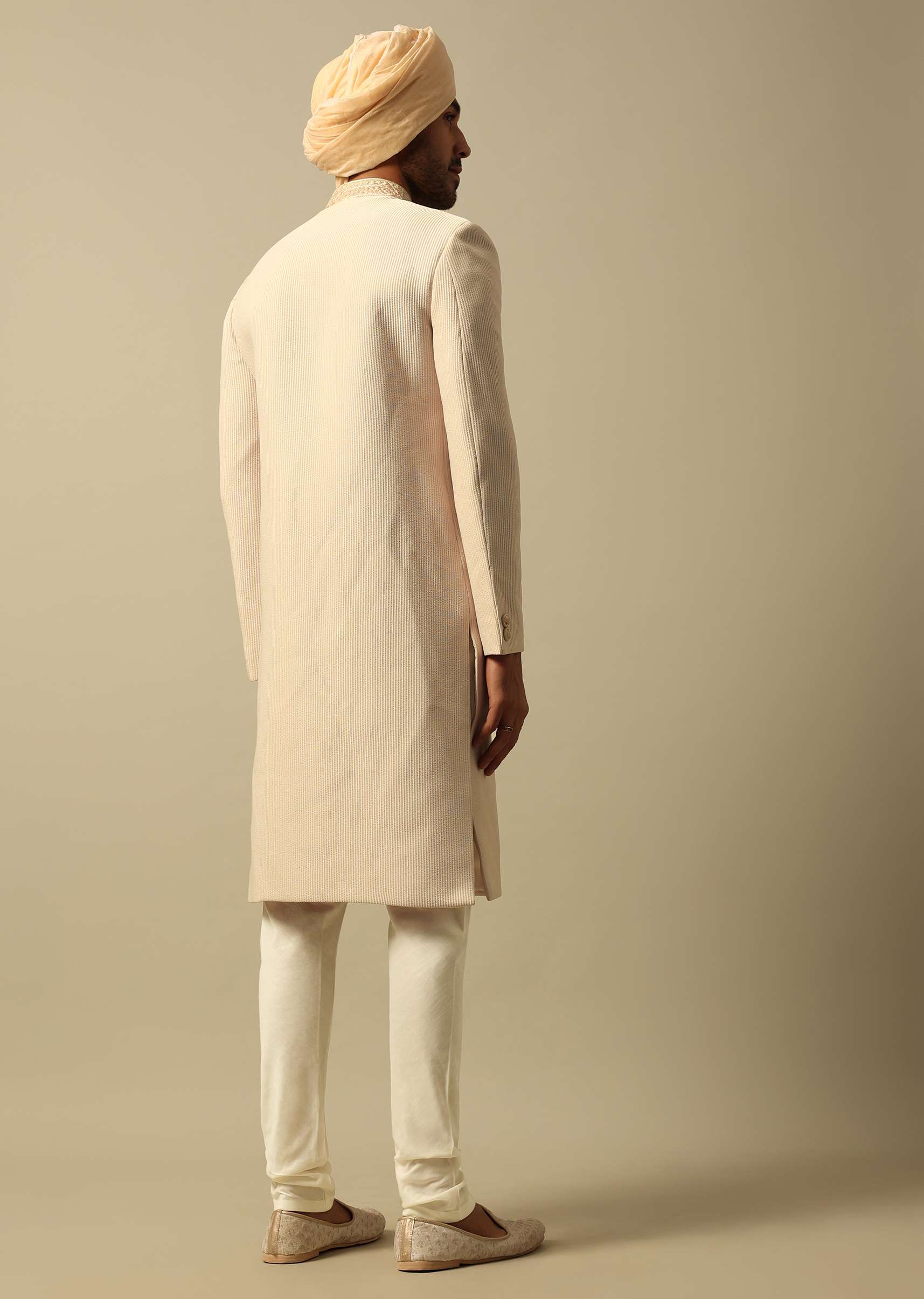 Timeless Beige Cotton Silk Sherwani Set - Image 5