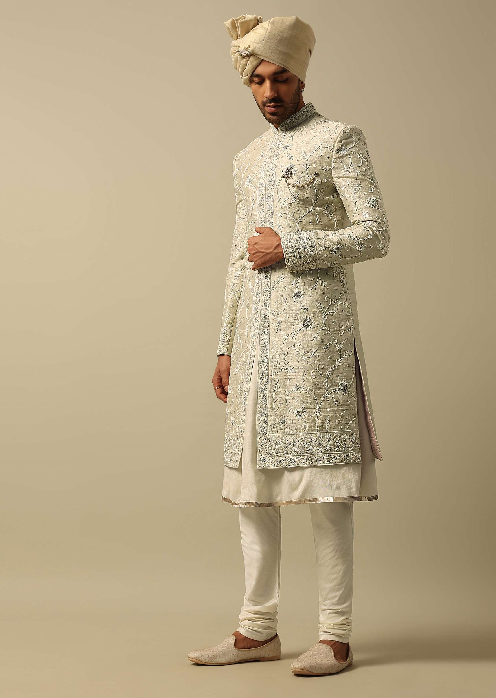 Timeless Green Raw Silk Sherwani