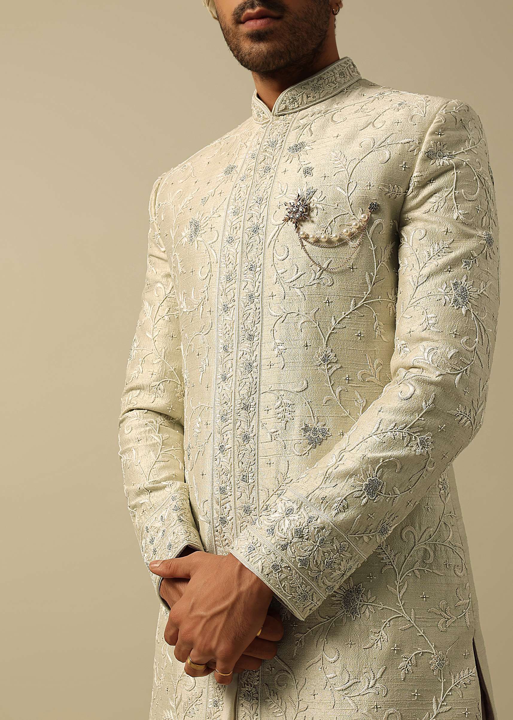 Timeless Green Raw Silk Sherwani - Image 2