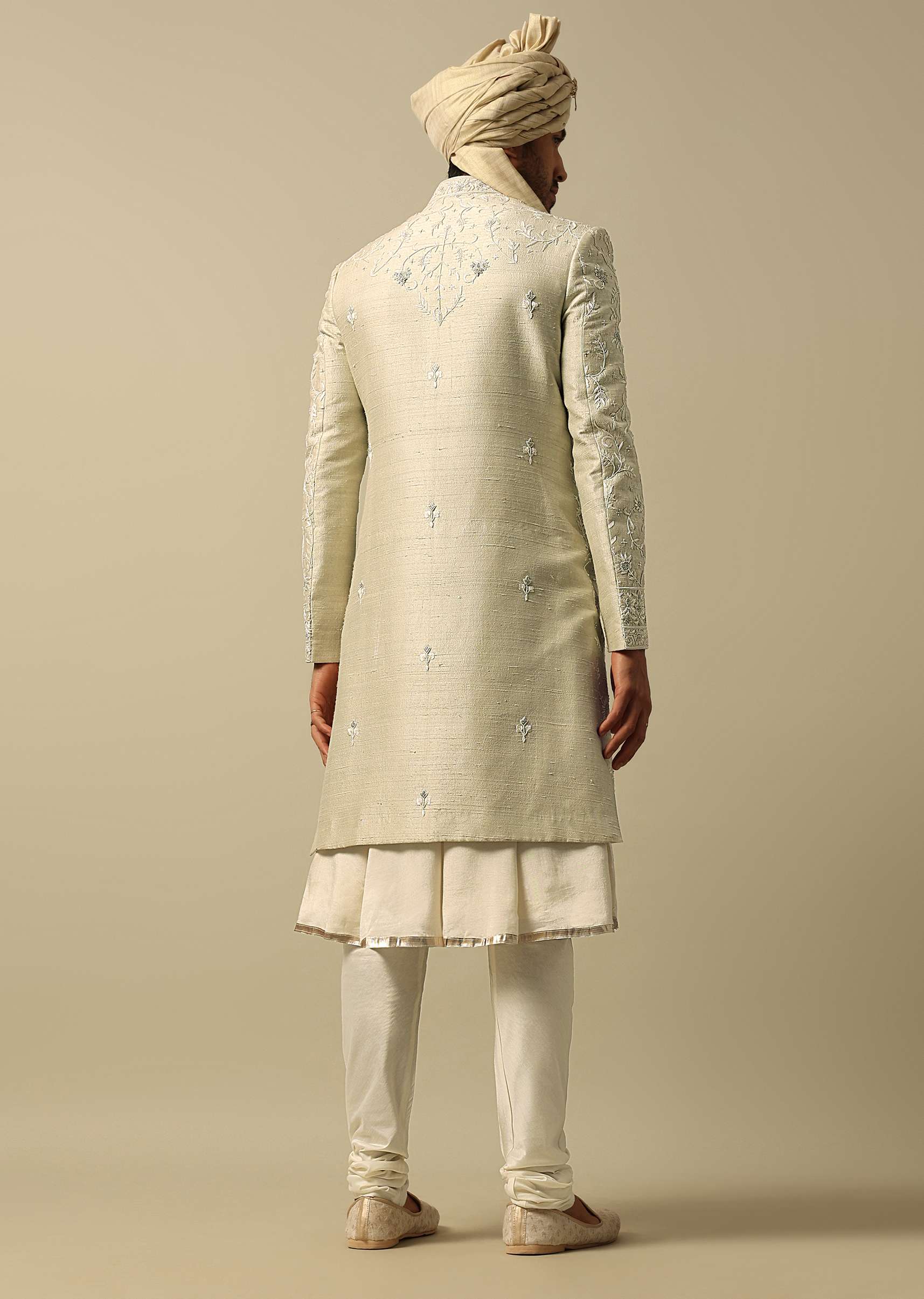 Timeless Green Raw Silk Sherwani - Image 7