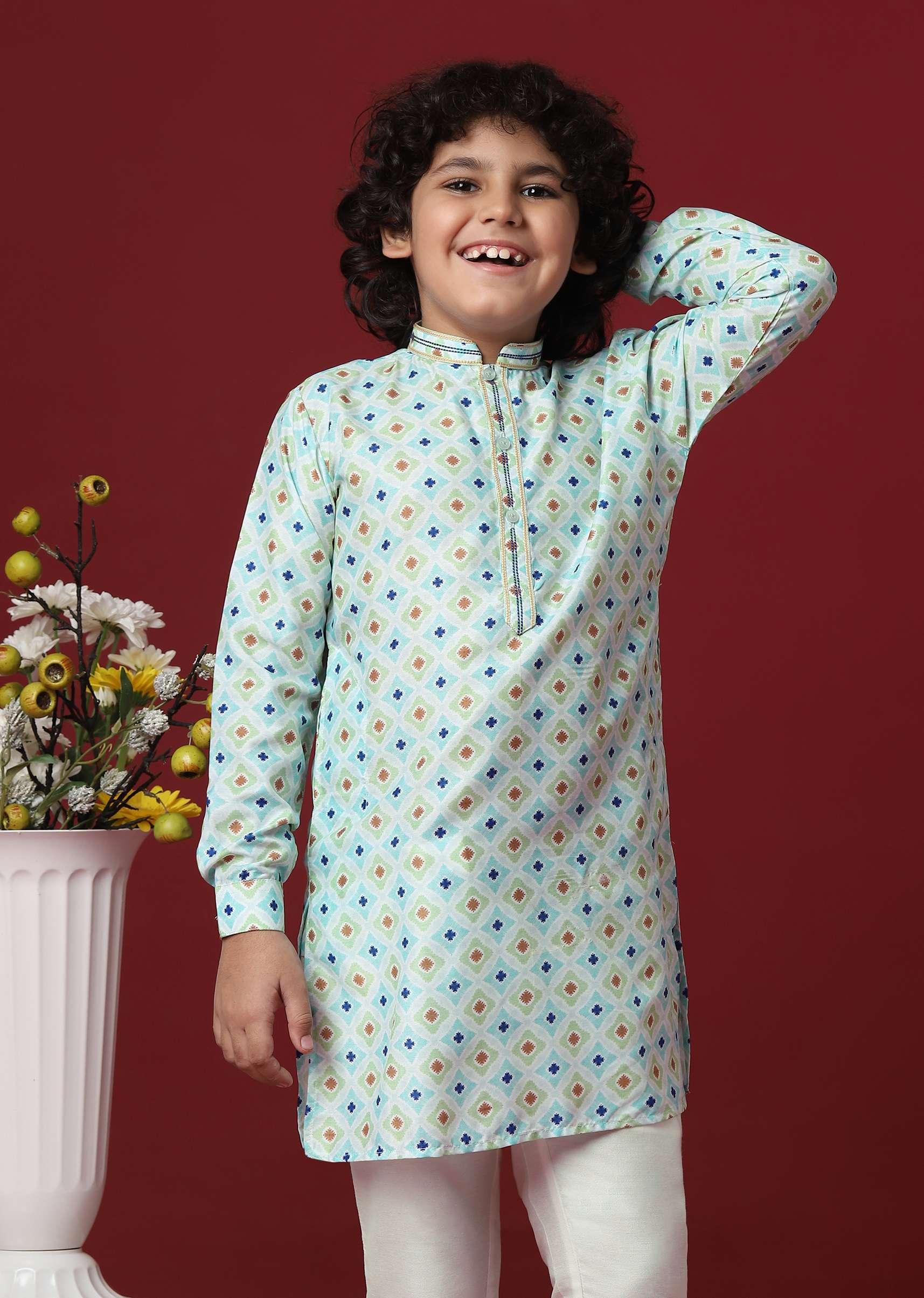 Timeless White Silk Kurta Set For Boys - Image 4
