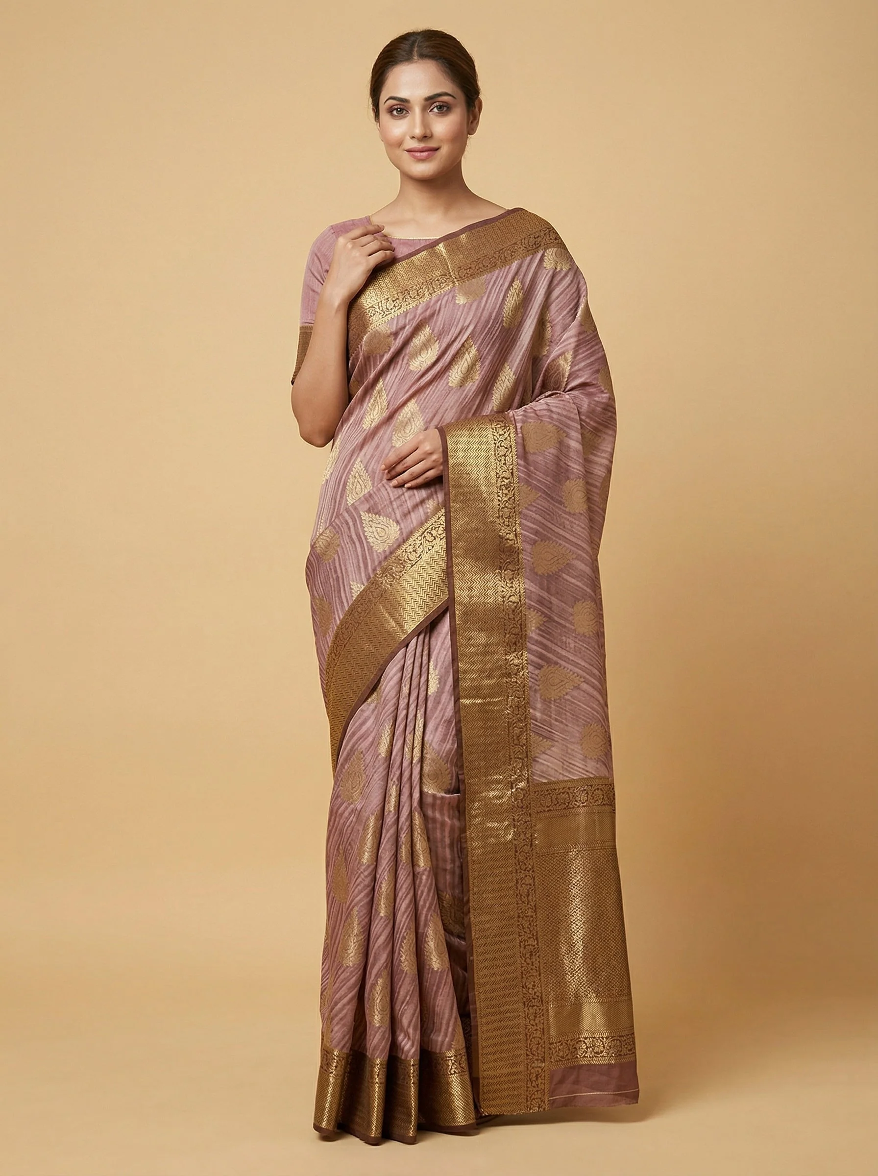 Toffee Brown Embroidered Saree