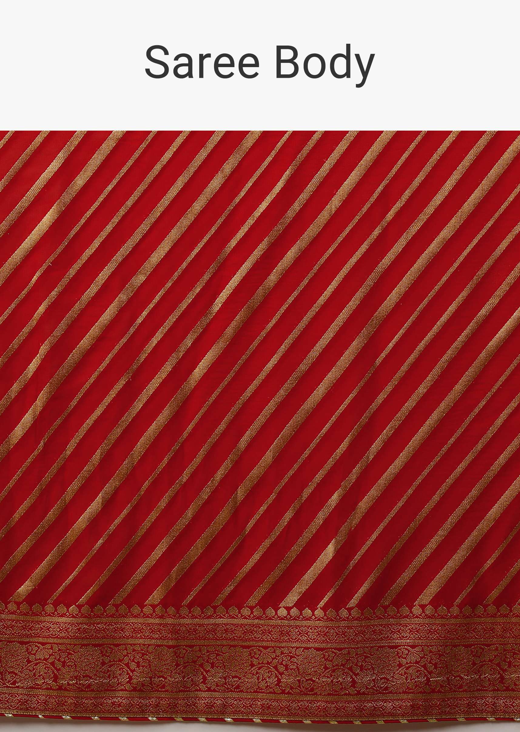 Tomato Red Saree In Georgette With Brocade Woven Diagonal Stripes And Floral Border - Image 7