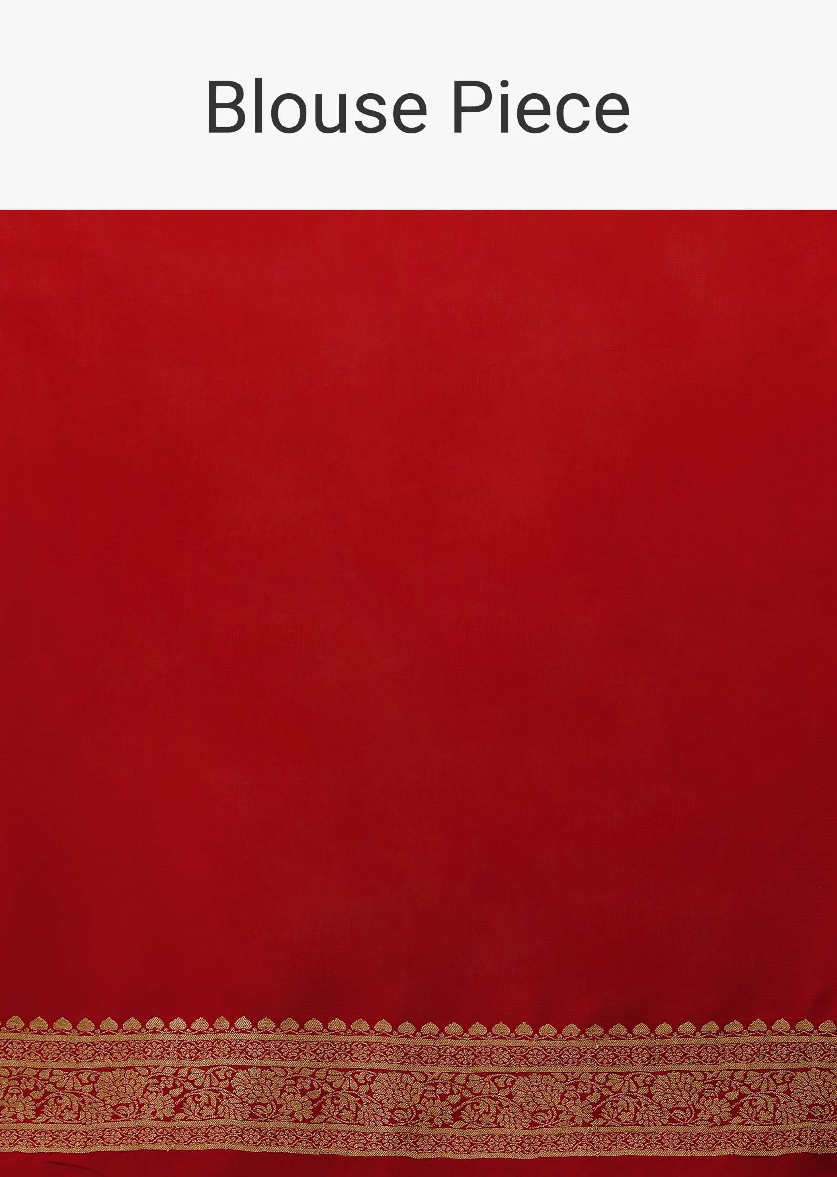 Tomato Red Saree In Georgette With Brocade Woven Diagonal Stripes And Floral Border - Image 8