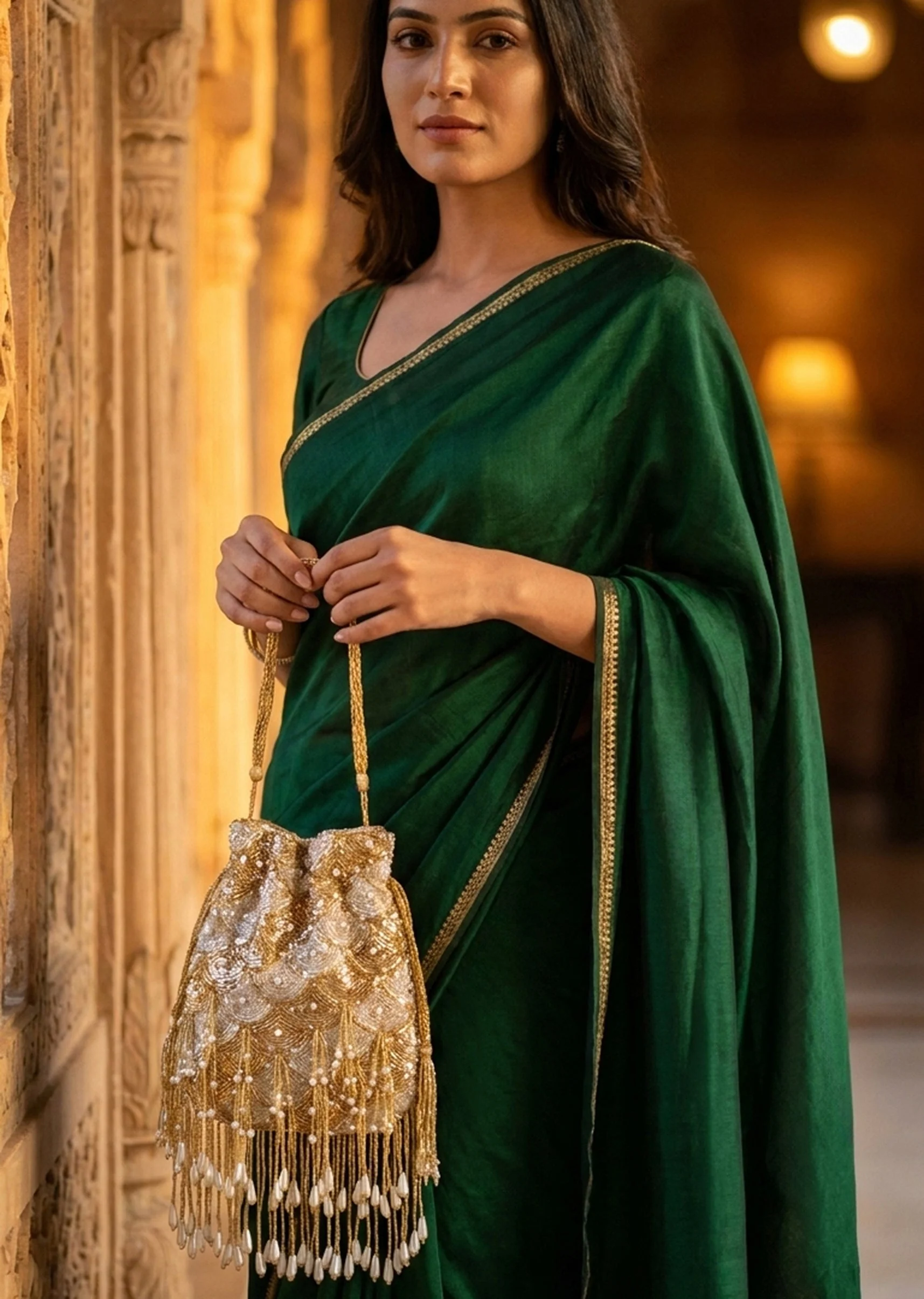Traditional Gold Embellished Potli - Image 3