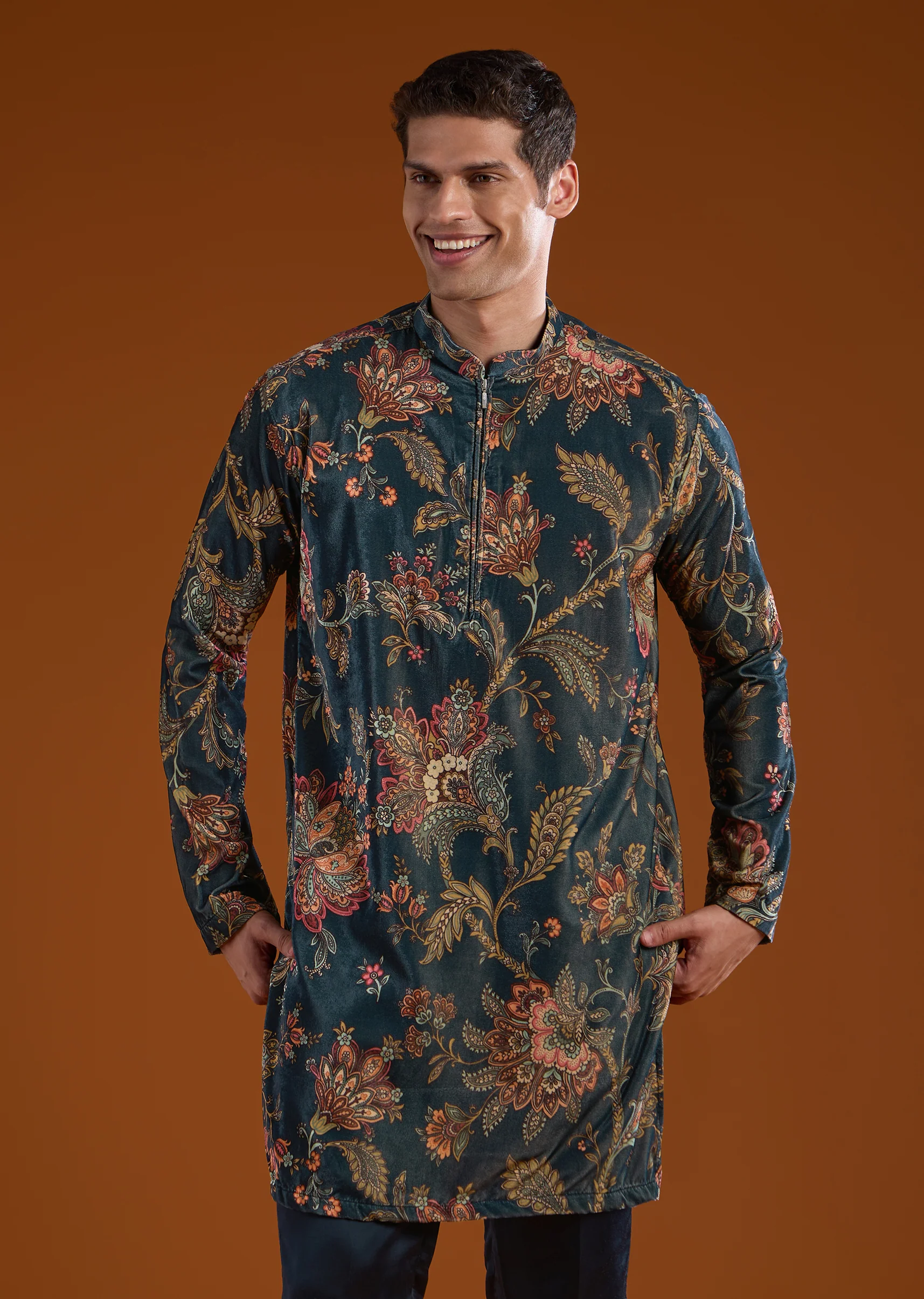 Traditional Luxe Couple Set – Banarasi Silk Lehenga for Her And Velvet Jodhpuri Kurta Set for Him - Image 10