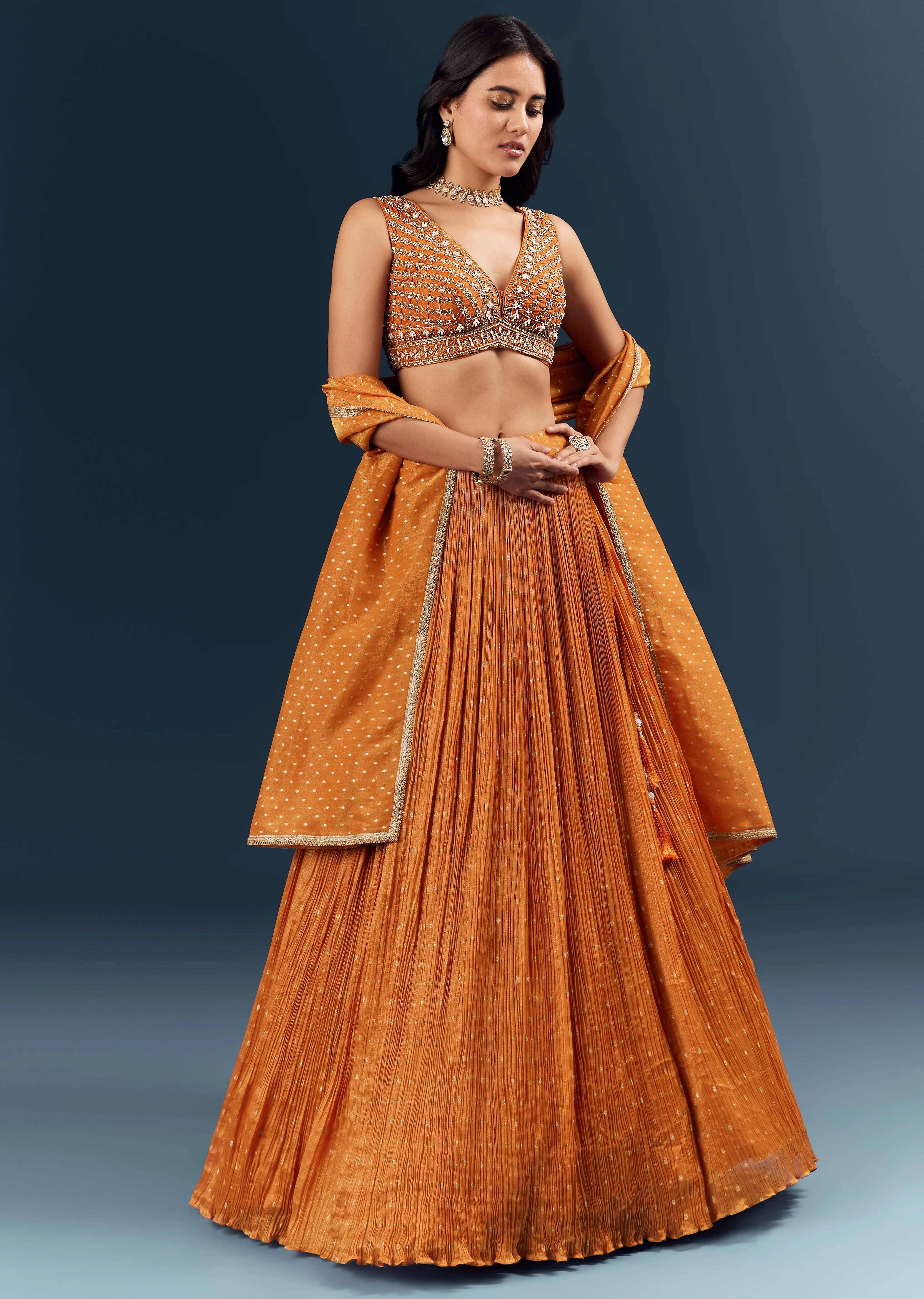 Traditional Luxe Couple Set – Banarasi Silk Lehenga for Her And Velvet Jodhpuri Kurta Set for Him - Image 4