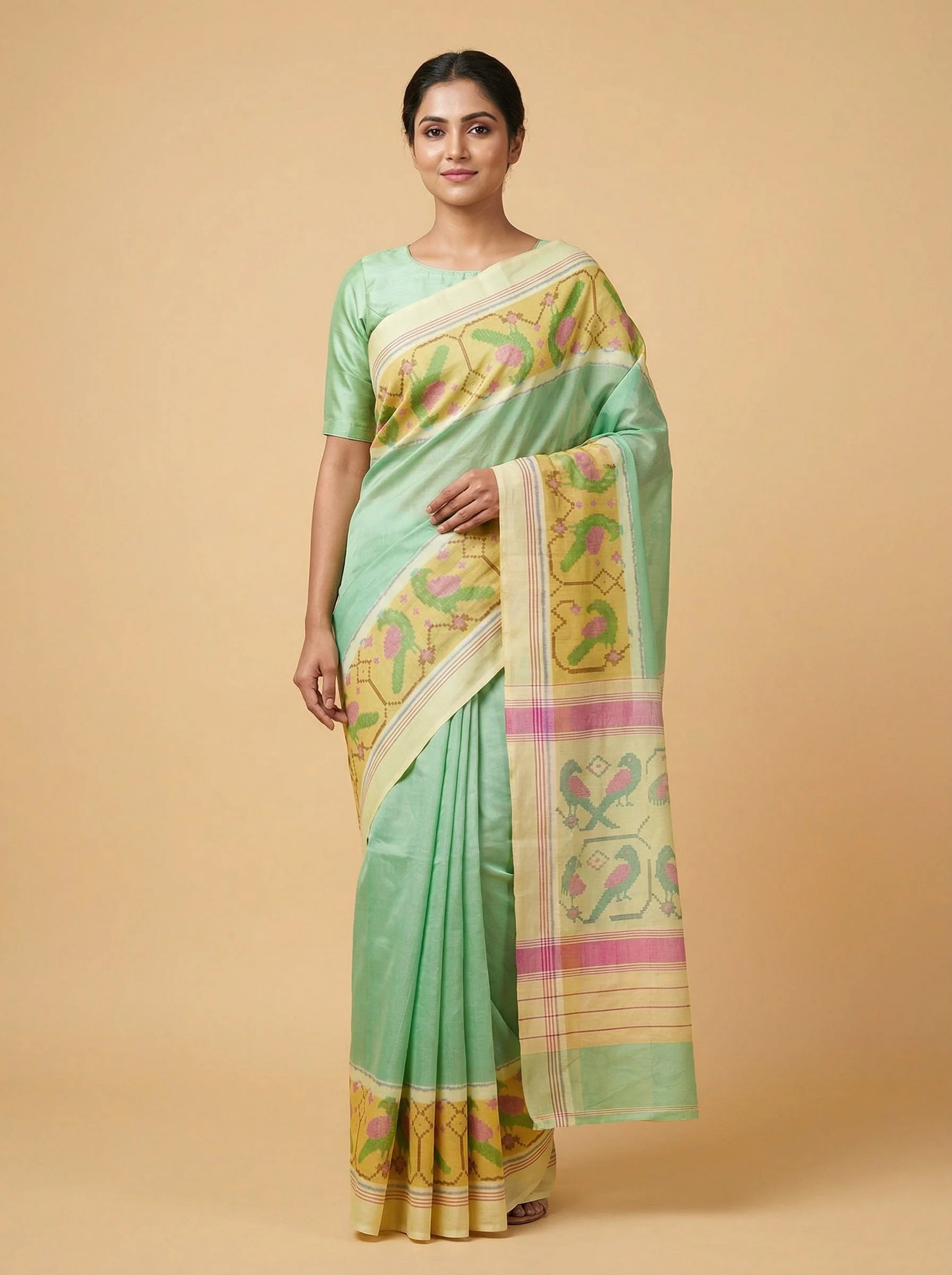 Tropical Green Handloom Saree